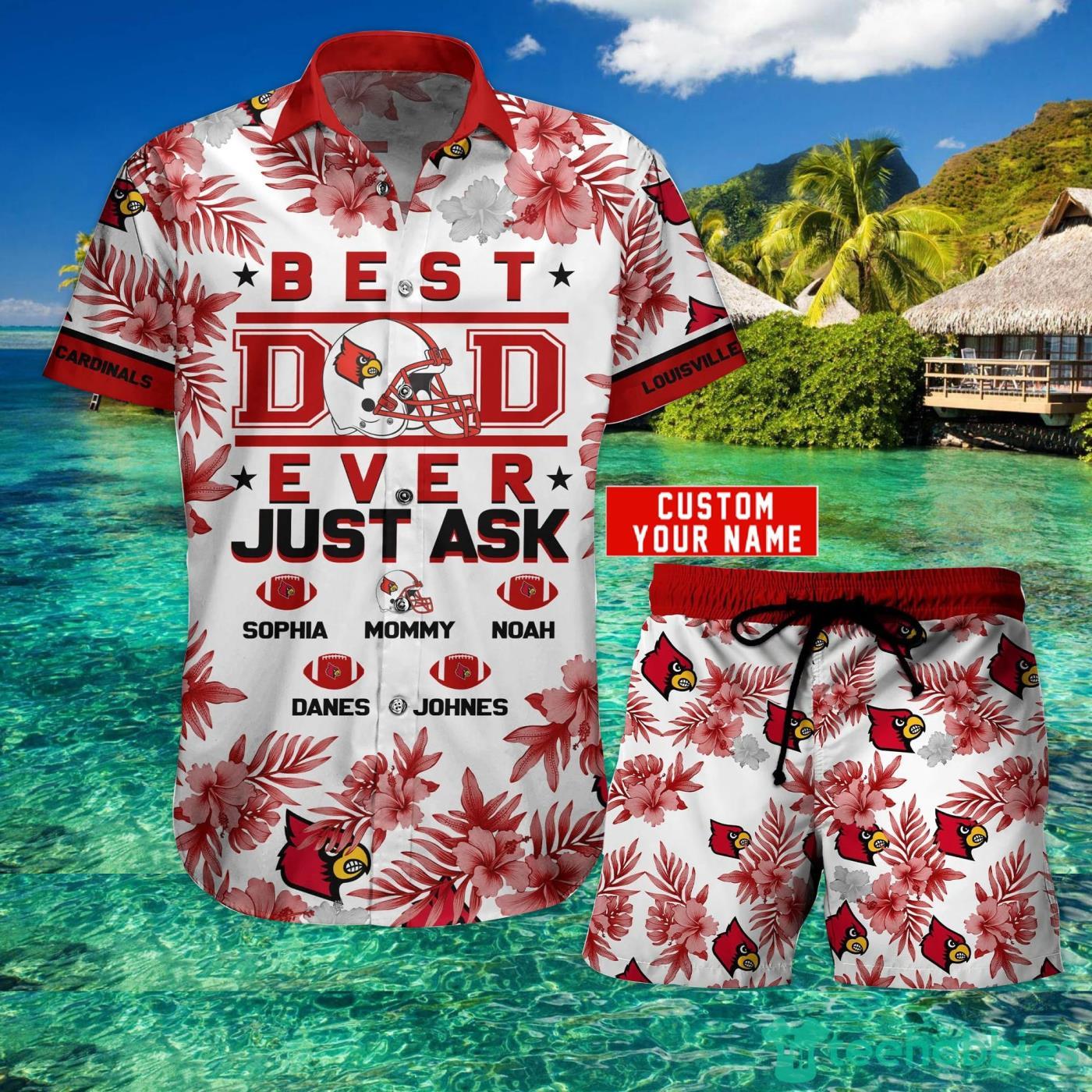Louisville Cardinals Best Dad Custom Name Hawaiian Shirt And Short Summer Gift Product Photo 2