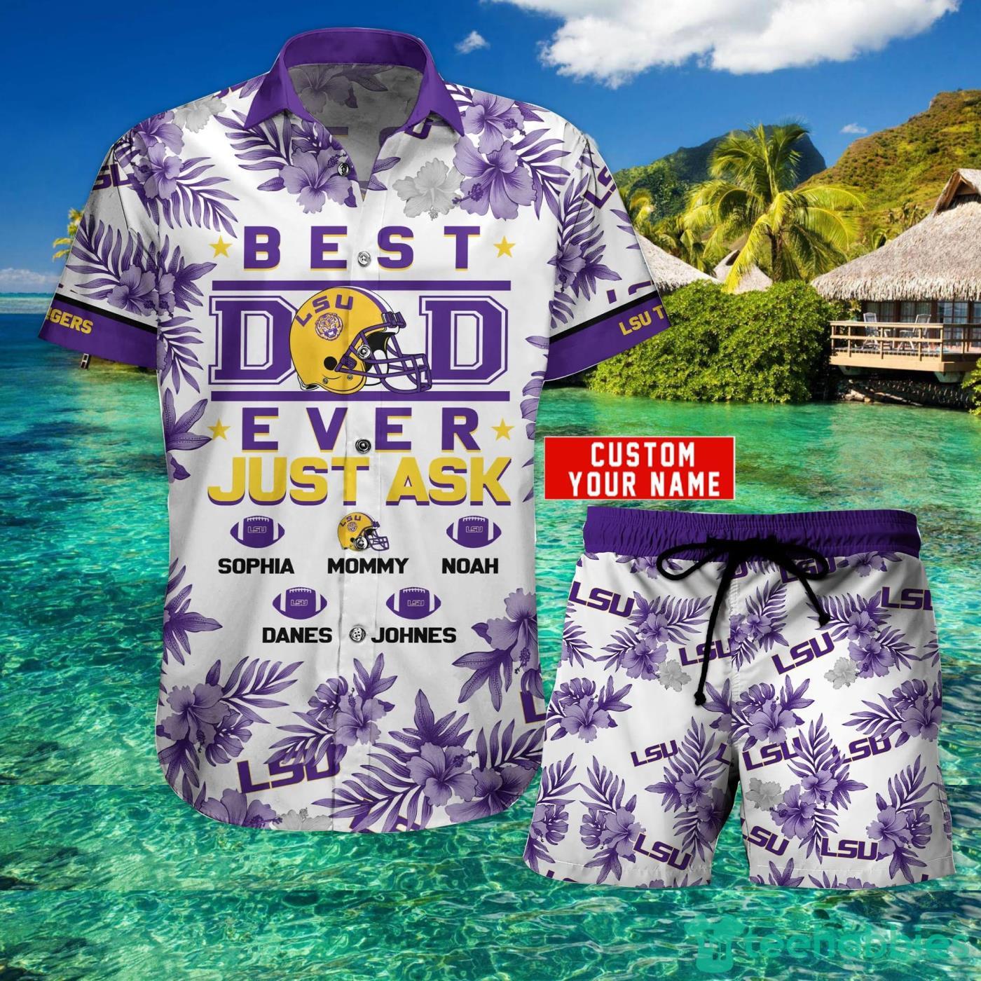 LSU TIGERS Best Dad Custom Name Hawaiian Shirt And Short Summer Gift Product Photo 1