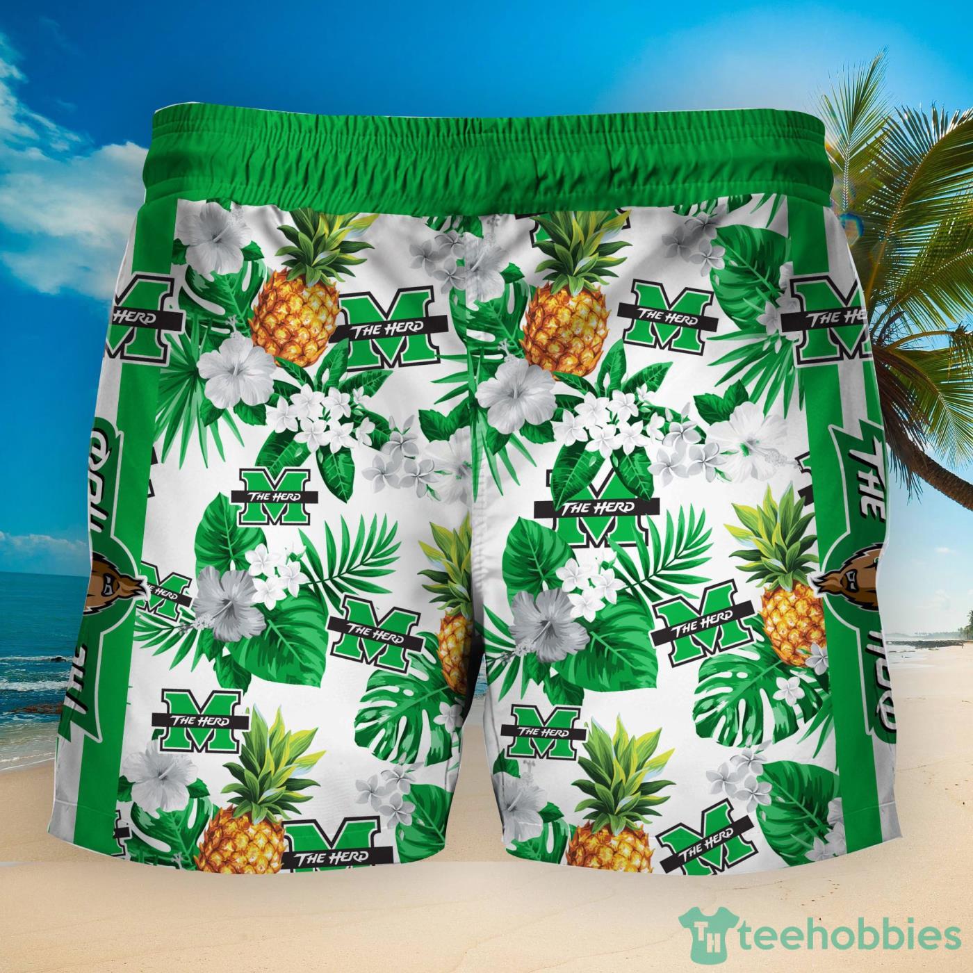 Marshall Thundering Herd Pineapple Tropical Fruit Lover Hawaiian Shirt And Beach Shorts Product Photo 2