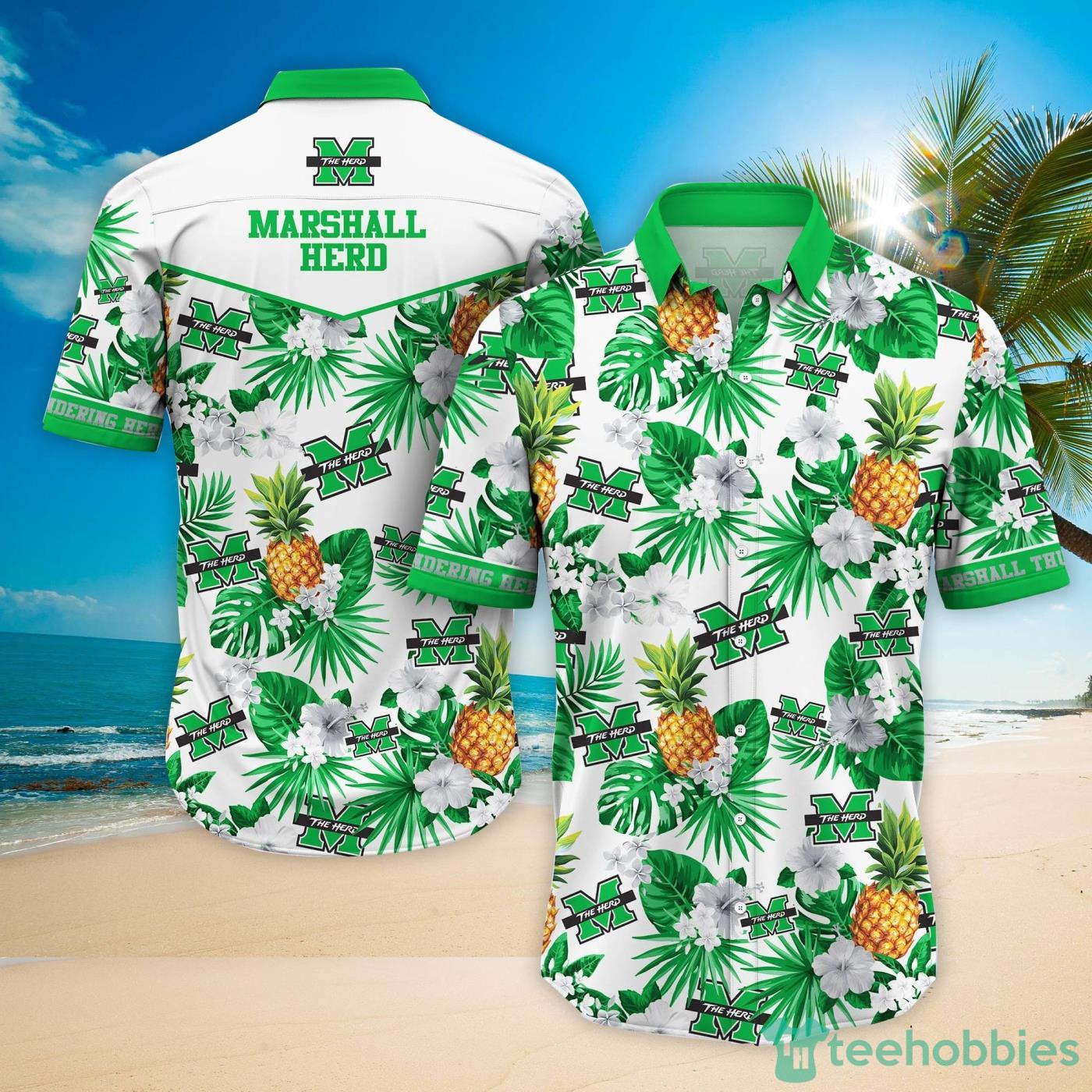 Marshall Thundering Herd Pineapple Tropical Fruit Lover Hawaiian Shirt And Beach Shorts Product Photo 1