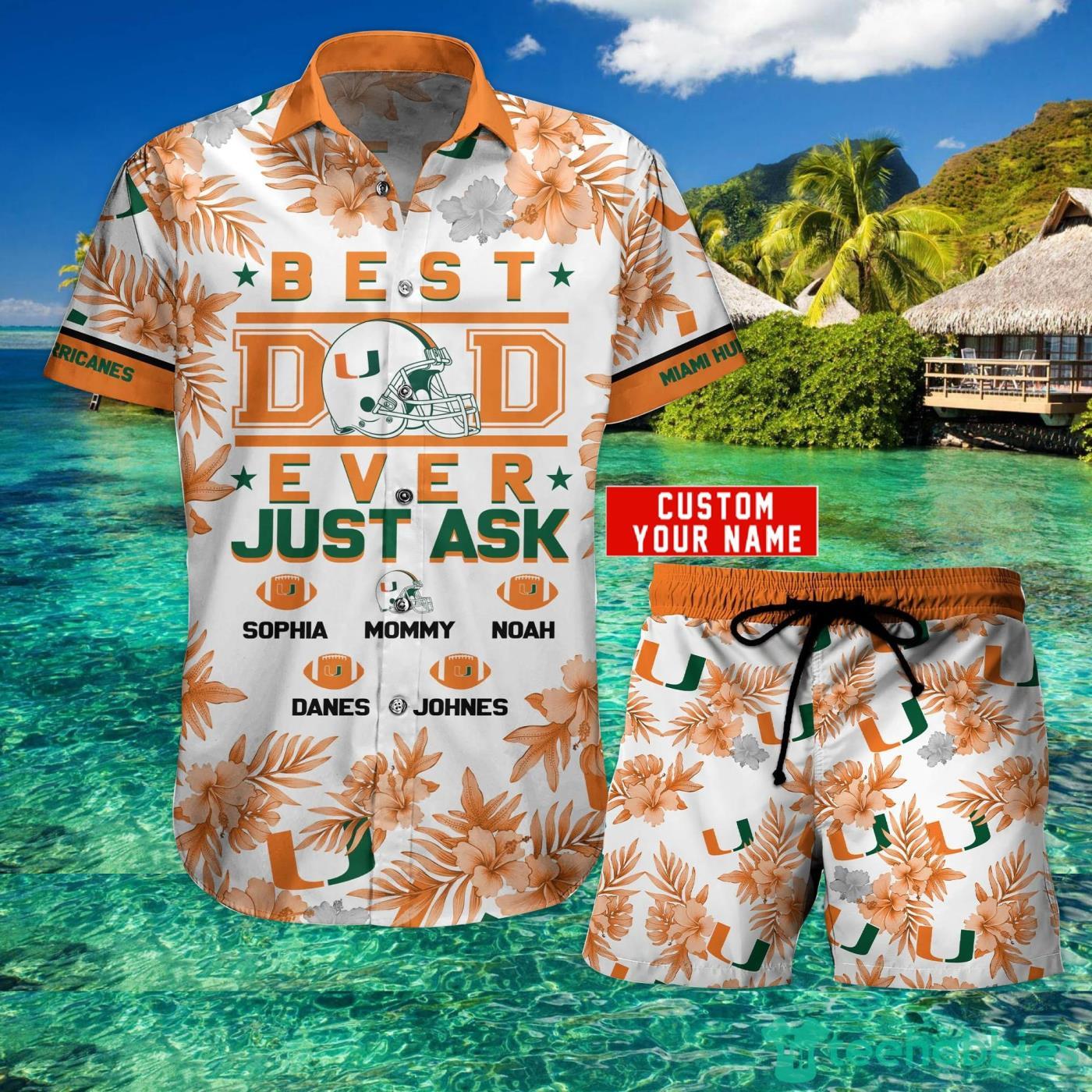 Miami Hurricanes Best Dad Custom Name Hawaiian Shirt And Short Summer Gift Product Photo 1
