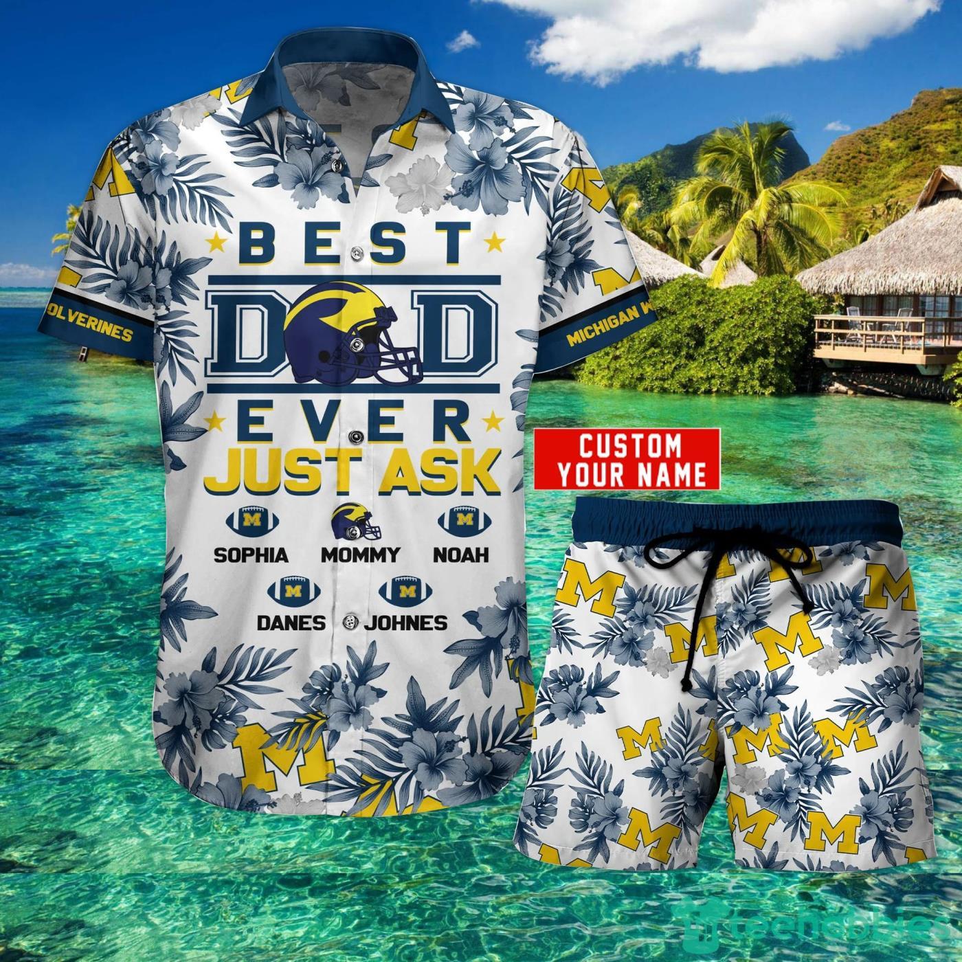 Michigan Wolverines Best Dad Custom Name Hawaiian Shirt And Short Summer Gift Product Photo 2