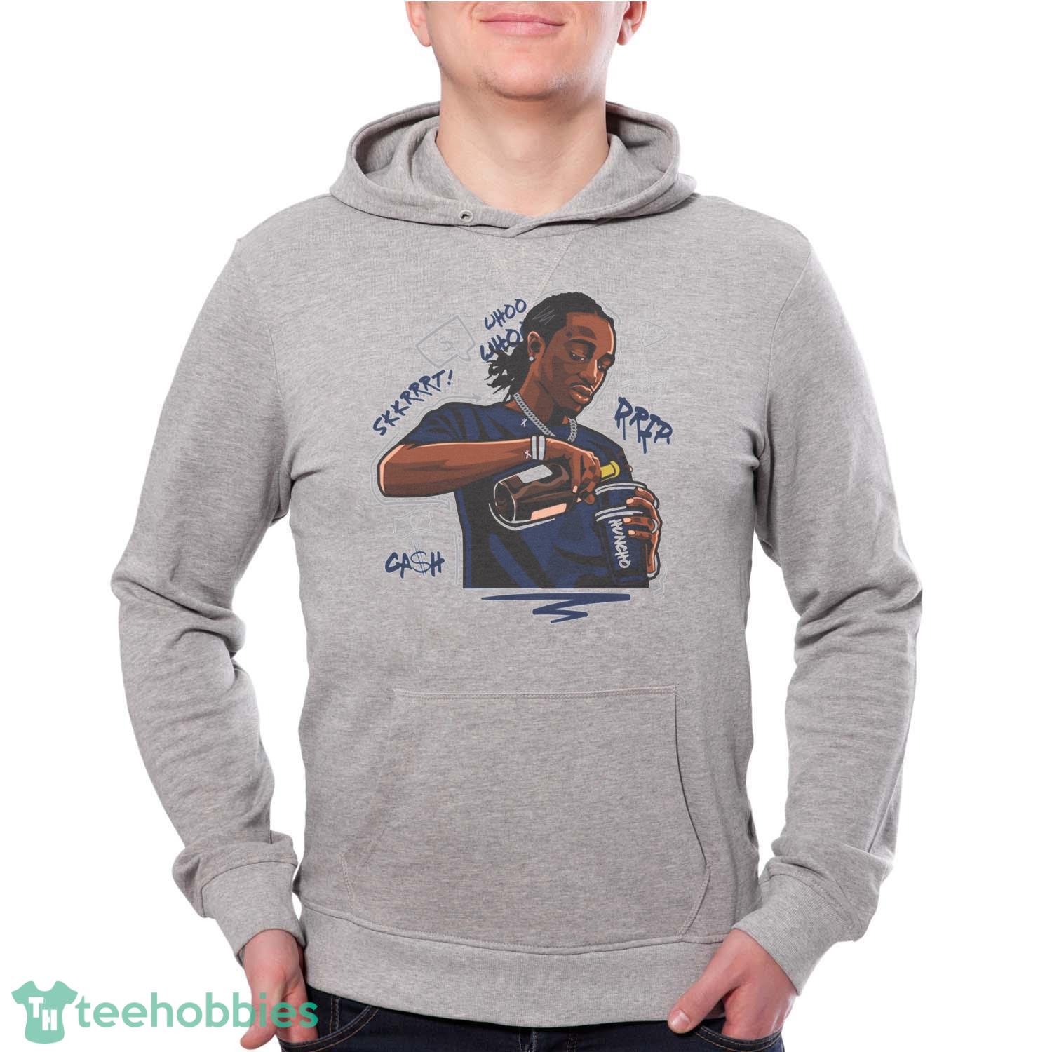 Midnight Navy 4 Shirt Quavo Drip  Retro 4 Midnight Navy  White Tee Shirts - Grey Unisex Hoodie