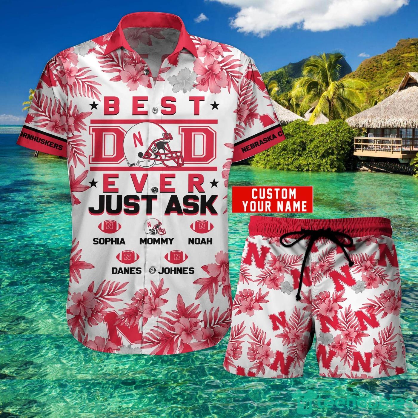 Nebraska Cornhuskers Best Dad Custom Name Hawaiian Shirt And Short Summer Gift Product Photo 2