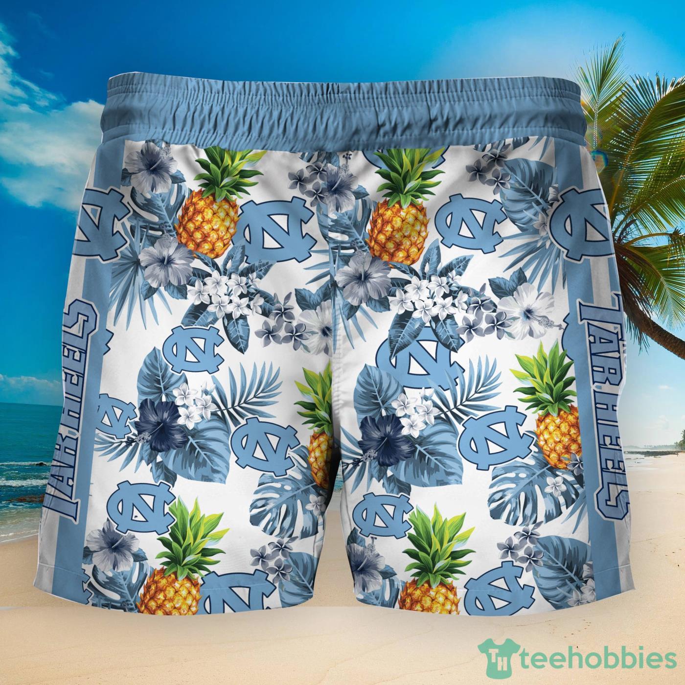 North Carolina Tar Heels Pineapple Tropical Fruit Lover Hawaiian Shirt And Beach Shorts Product Photo 2