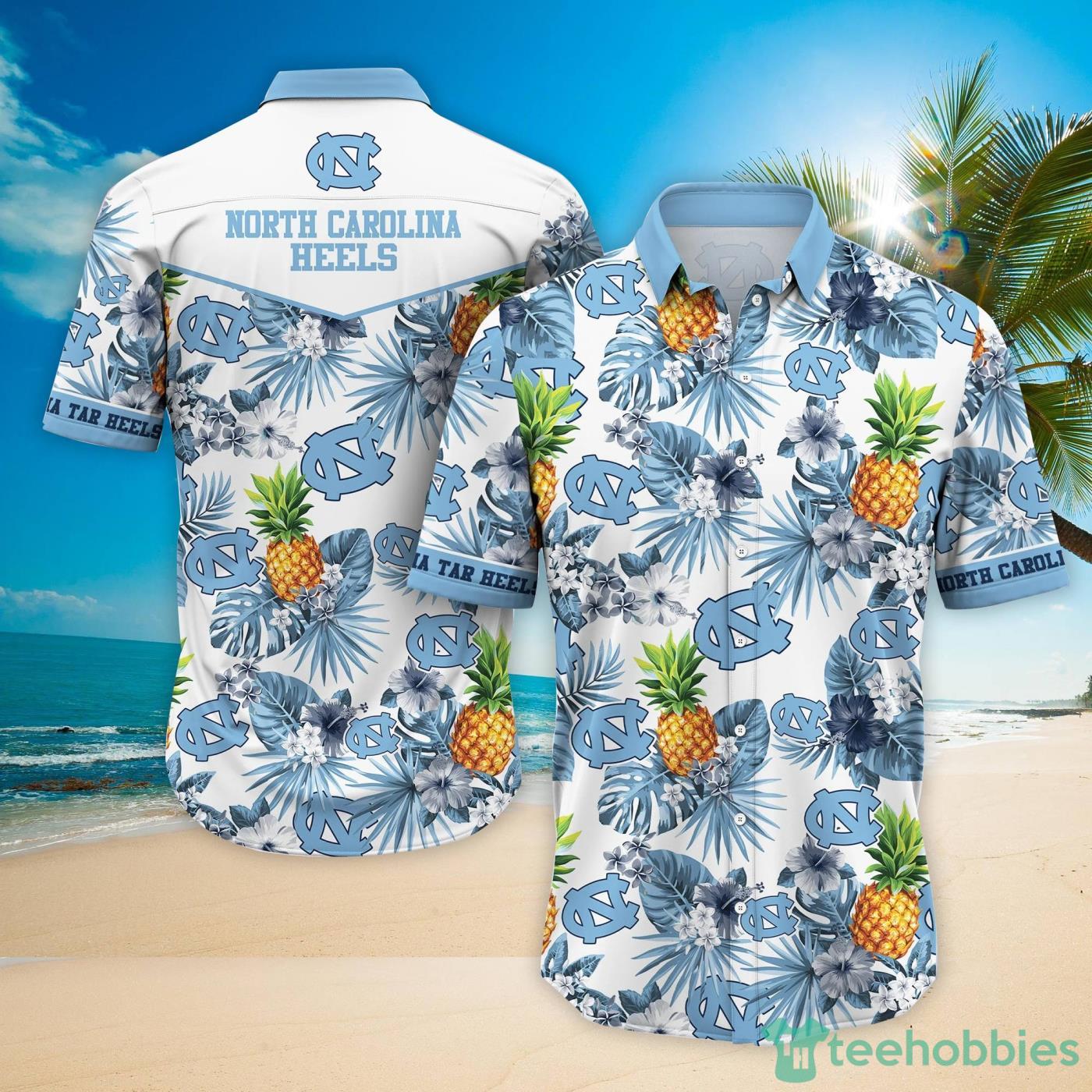 North Carolina Tar Heels Pineapple Tropical Fruit Lover Hawaiian Shirt And Beach Shorts Product Photo 1