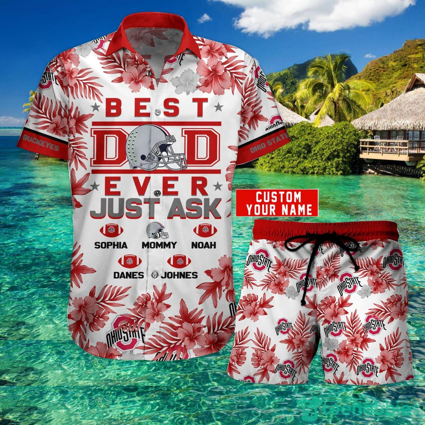 Ohio State Buckeyes Best Dad Custom Name Hawaiian Shirt And Short Summer Gift Product Photo 1