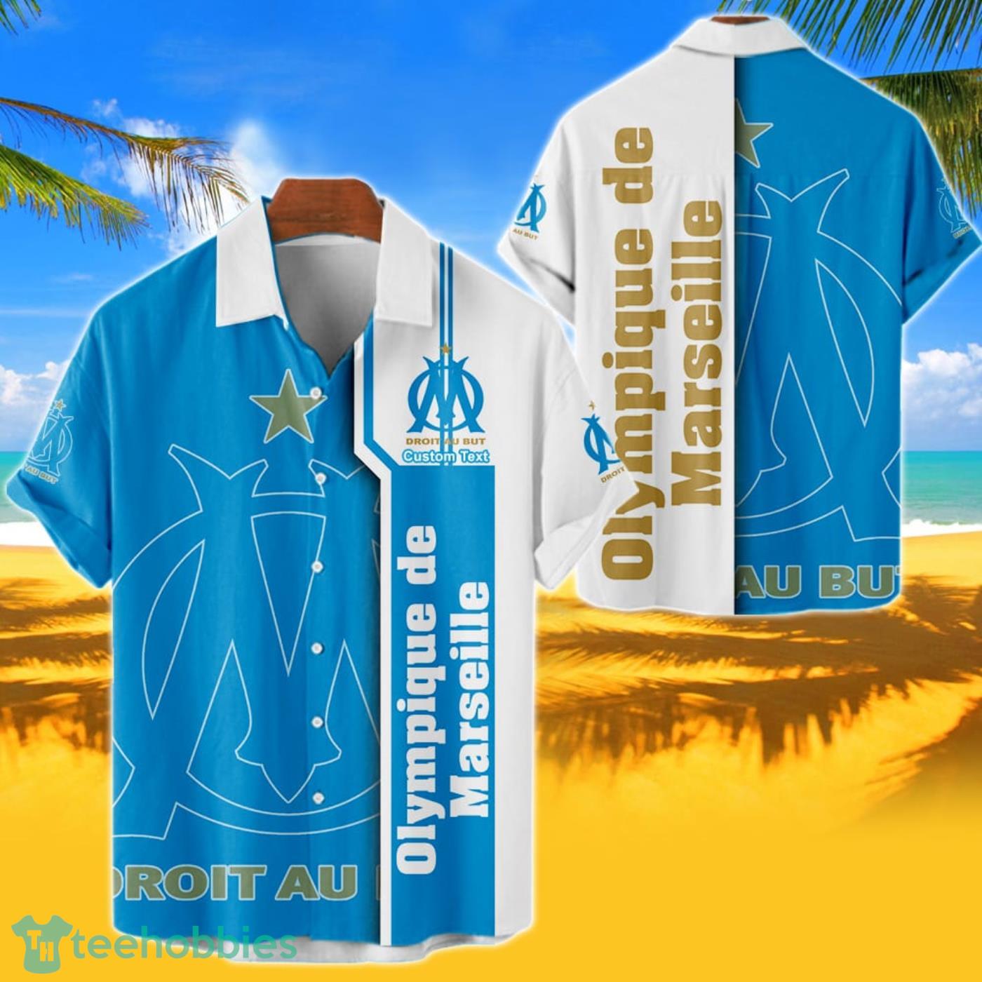 Olympique de Marseille Hawaiian Shirt Custom Name 3D Short Sleeve Shirt Product Photo 1