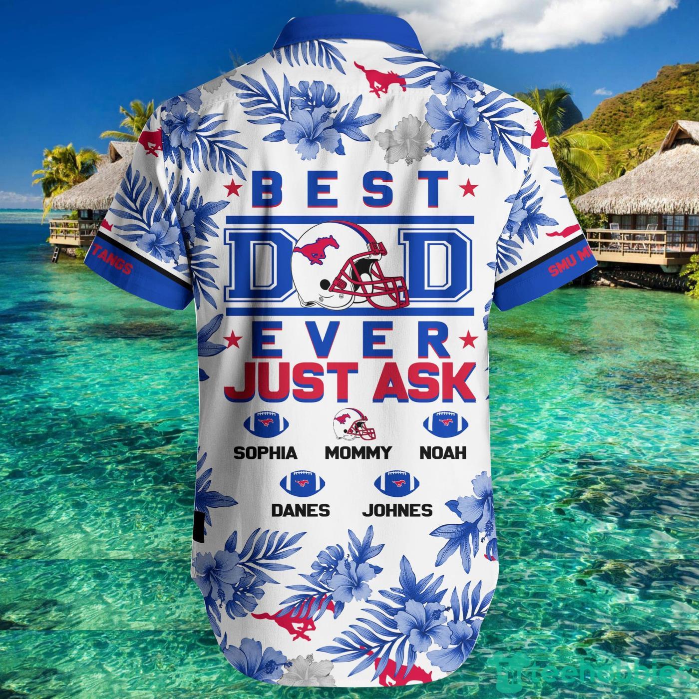 SMU Mustangs Best Dad Custom Name Hawaiian Shirt And Short Summer Gift Product Photo 2