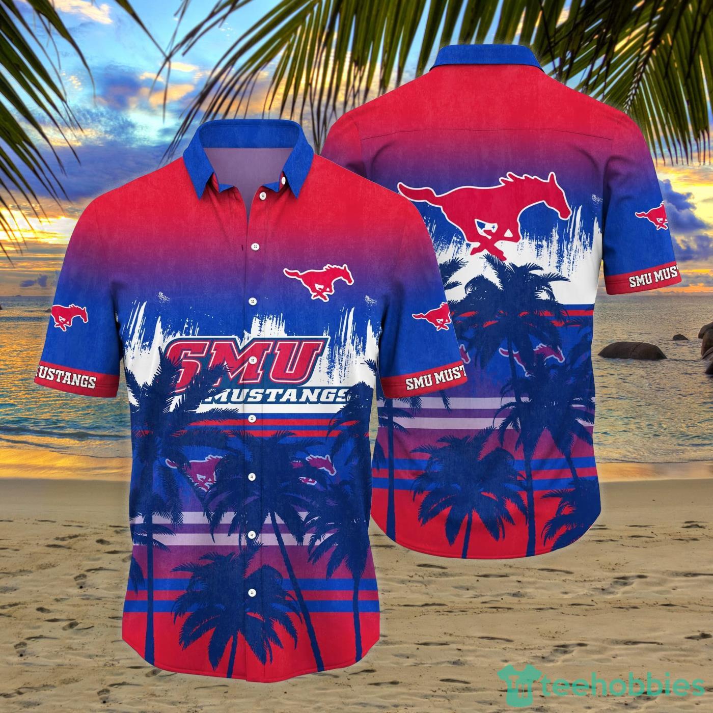 SMU Mustangs Coconut Tropical Hawaiian Shirt And Short Product Photo 1