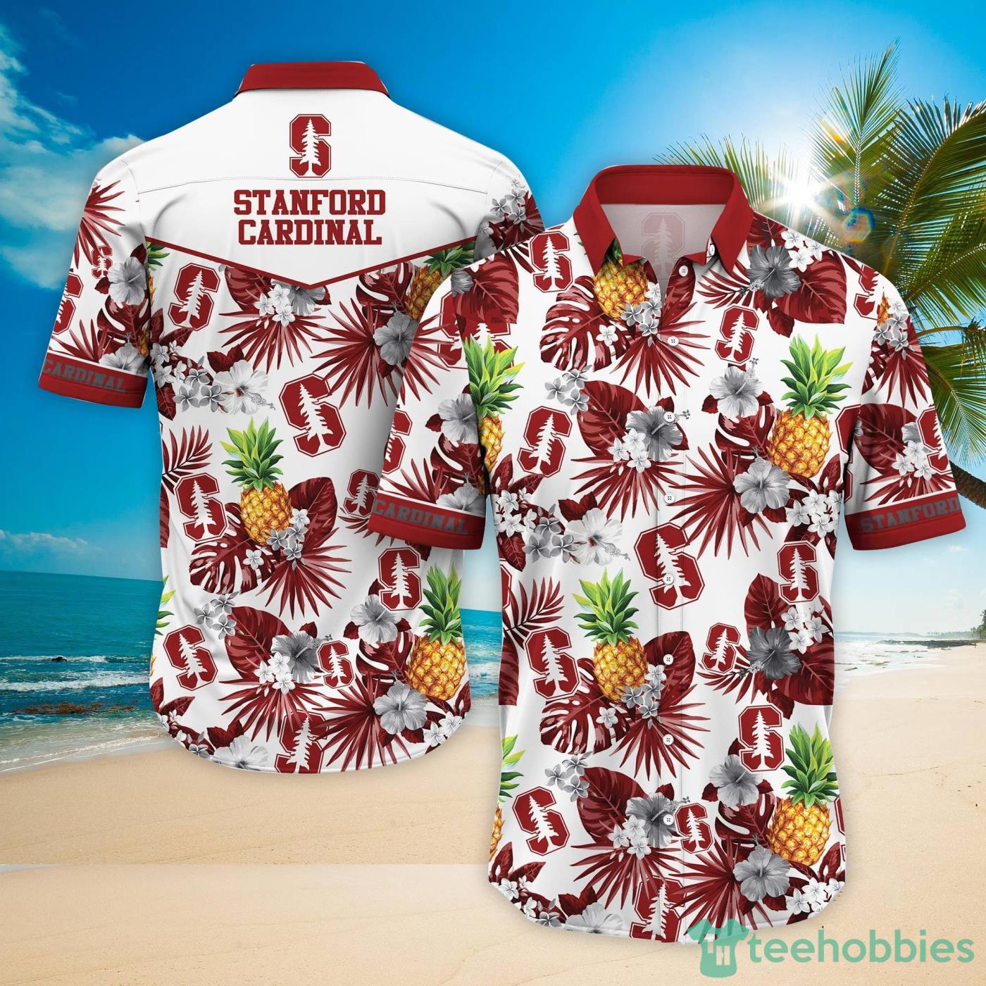 Stanford Cardinal Pineapple Tropical Fruit Lover Hawaiian Shirt And Beach Shorts Product Photo 2
