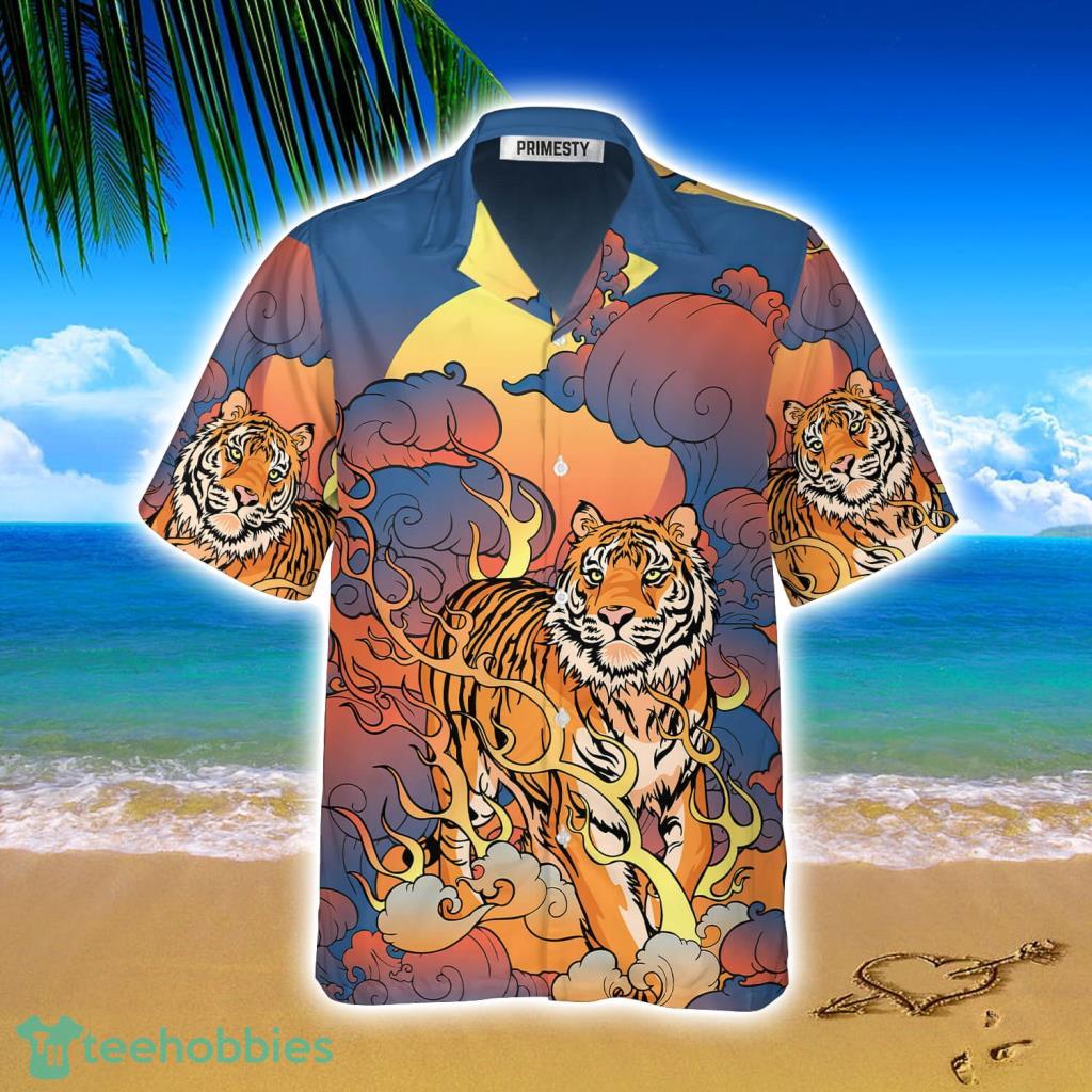 Tiger On Fire Thunder Storm Tiger Shirts For Men Tiger Tropical