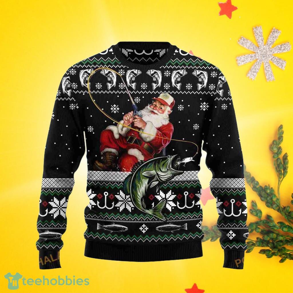 3D Santa Claus Fishing Ugly Christmas Sweater, Xmas Gift 3D Gift Idea