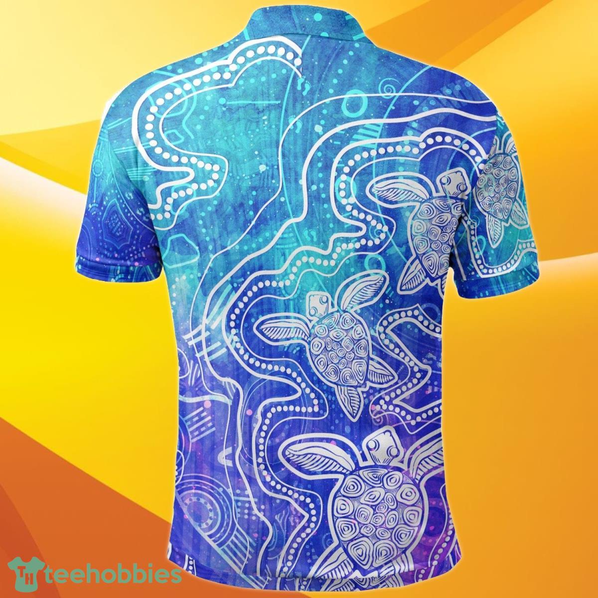 Aboriginal Polo Shirt Sea Turtle With Indigenous Patterns Blue Best Gift Product Photo 2