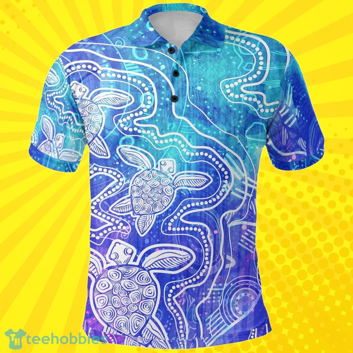 Aboriginal Polo Shirt Sea Turtle With Indigenous Patterns Blue Best Gift Product Photo 1