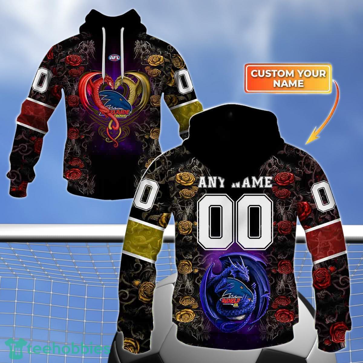 Adelaide Crows Custom Name And Number Rose Dragon 3D Shirt For Fans Product Photo 1