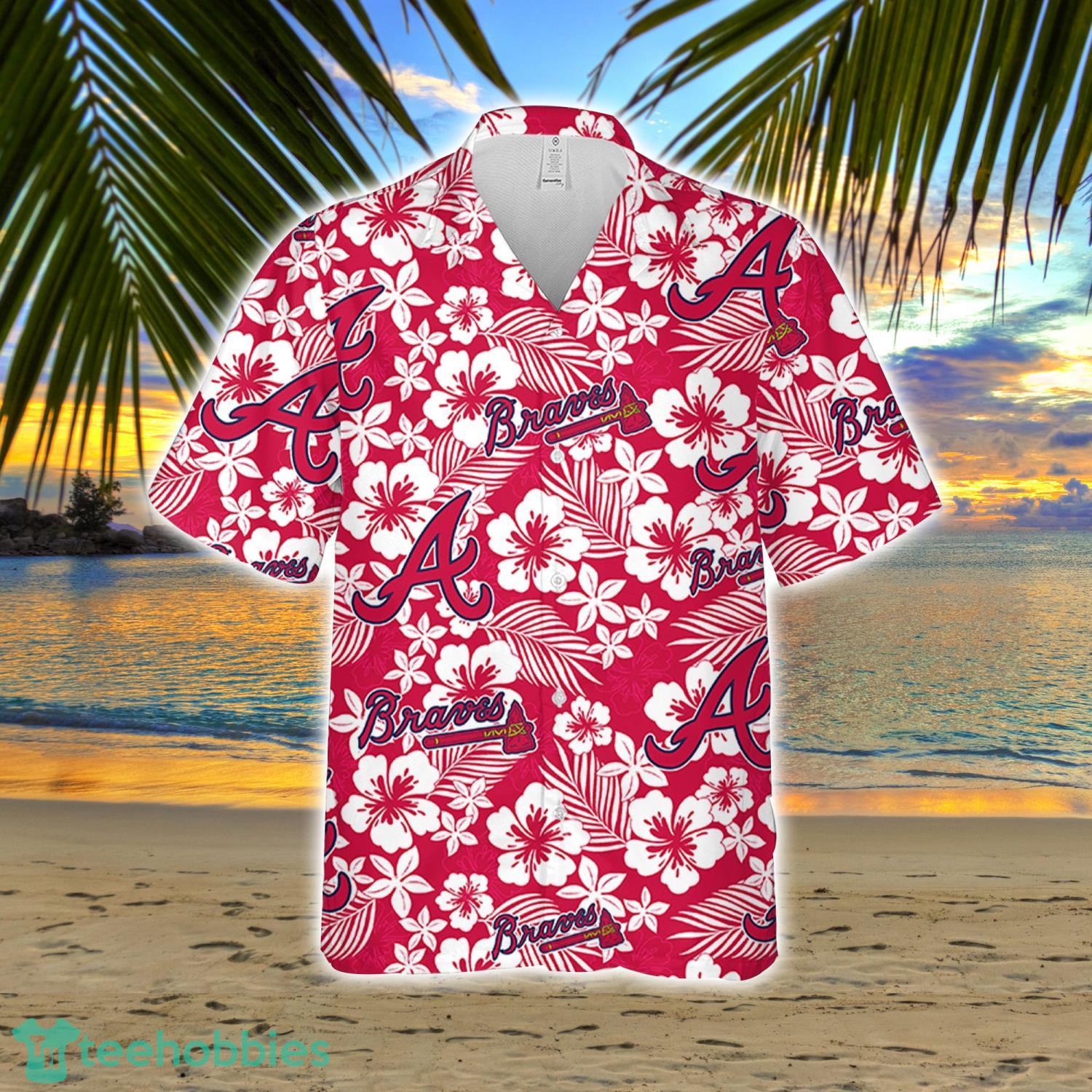 Atlanta Brave Hibiscus Flower Pattern Hawaiian Shirt And Shorts Gift For Summer Product Photo 2