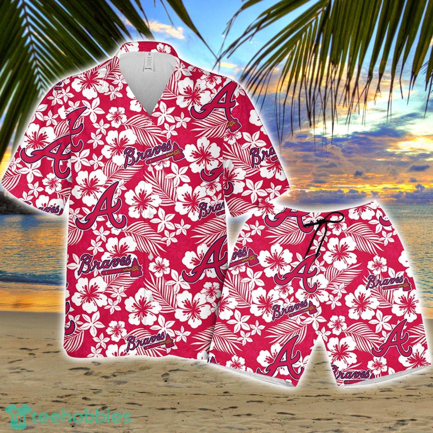 Atlanta Brave Hibiscus Flower Pattern Hawaiian Shirt And Shorts Gift For Summer Product Photo 1