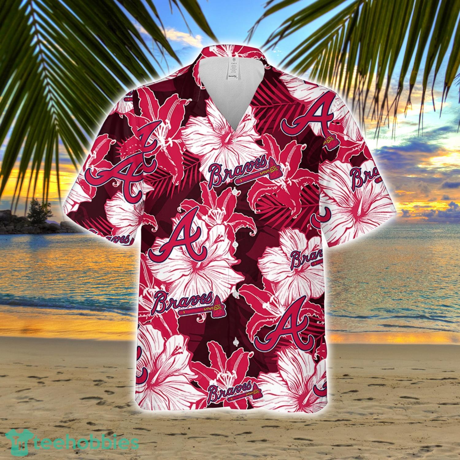 Men Atlanta Braves Baseball Floral Aloha Hawaiian Shirt Summer Vacation