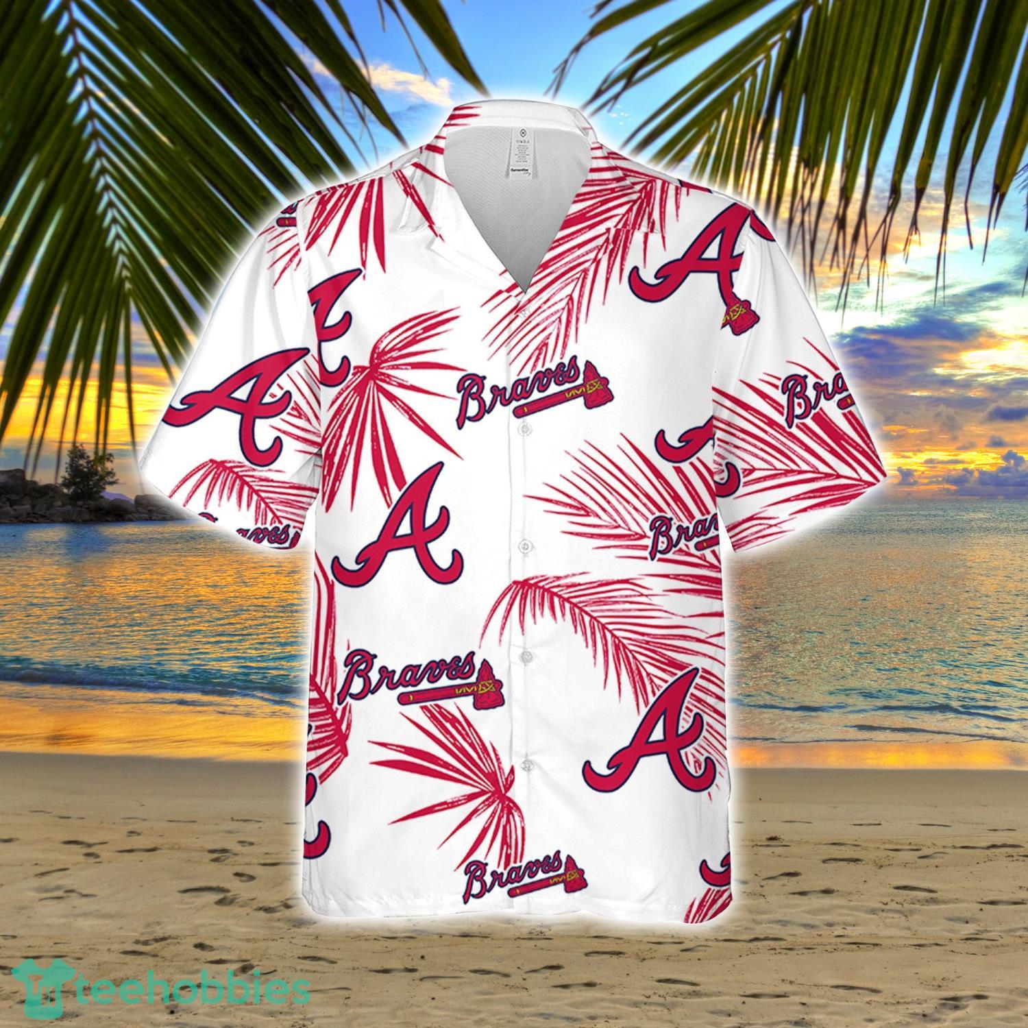 Atlanta Braves Logo And Green Leaf Pattern All Over Print Hawaiian Shirt  For Fans - Freedomdesign