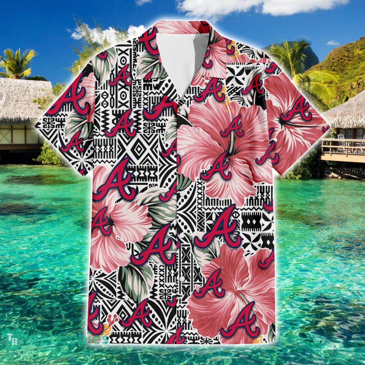 Atlanta Braves Pink Hibiscus Vintage Pattern 3D Hawaiian Shirt