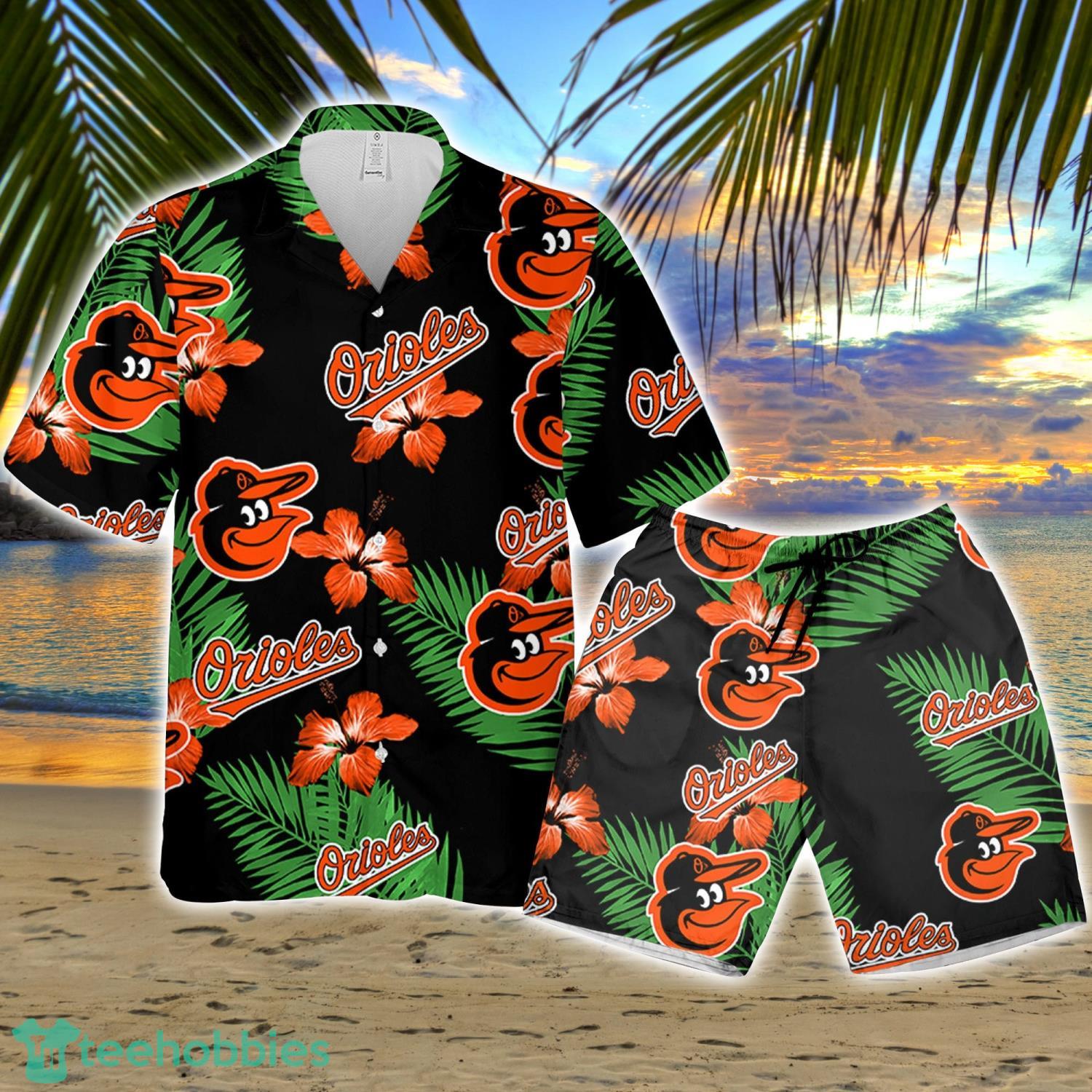 Baltimore Orioles Green Leaf Hibiscus Flower Pattern Hawaiian Shirt And  Shorts Gift For Summer