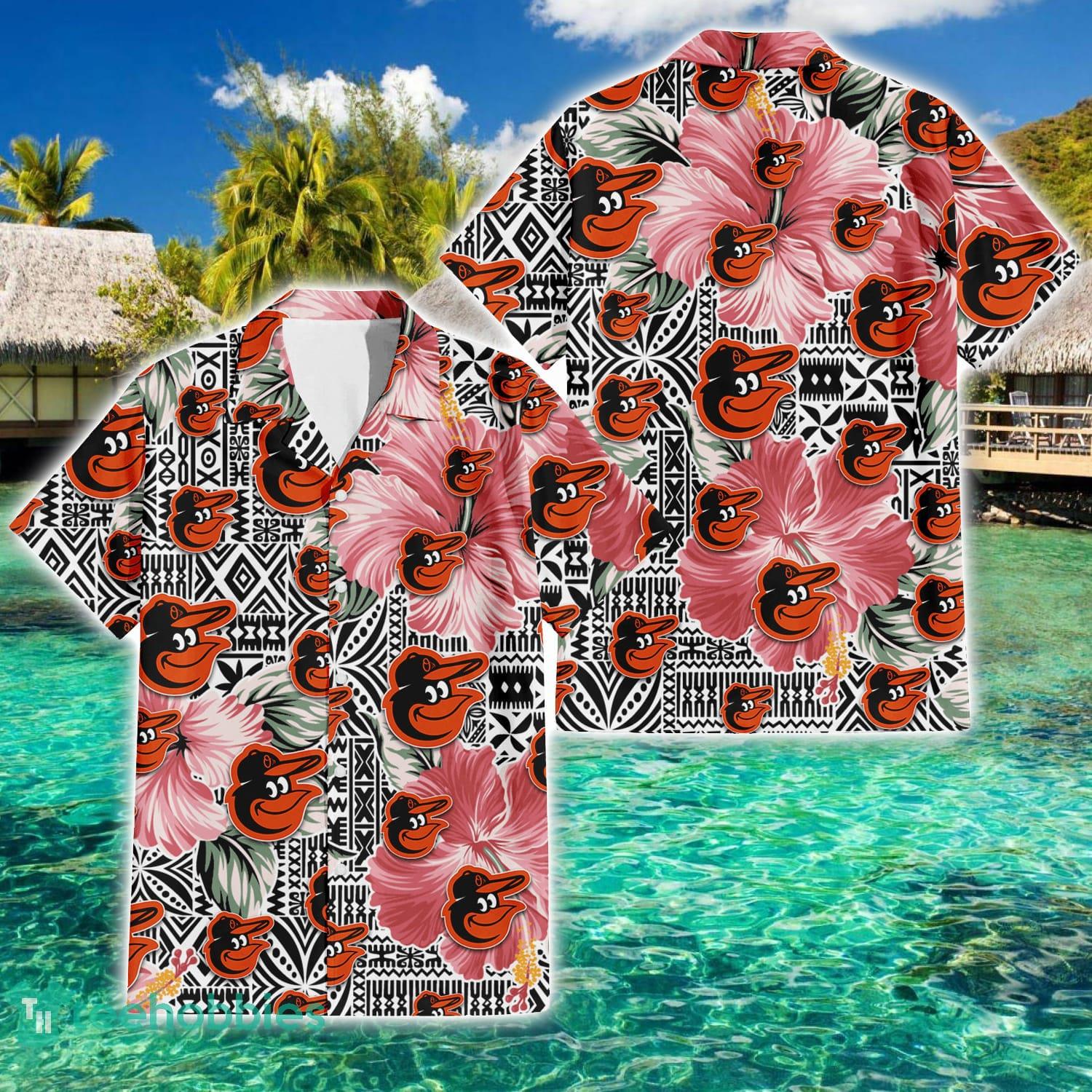 Baltimore Orioles White Hibiscus Turquoise Stripe Pattern 3D Hawaiian Shirt  Summer Gift