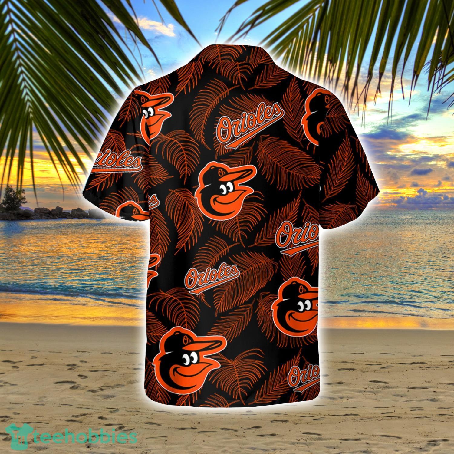 Baltimore Orioles Hawaiian Shirt, Sketch Palm Leaves Seamless