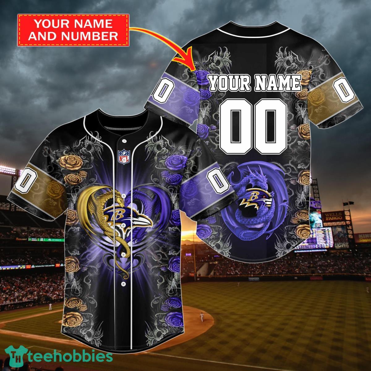 Baltimore Ravens Personalized Name & Number NFL Dragon Baseball Shirt Best  Gift Fans