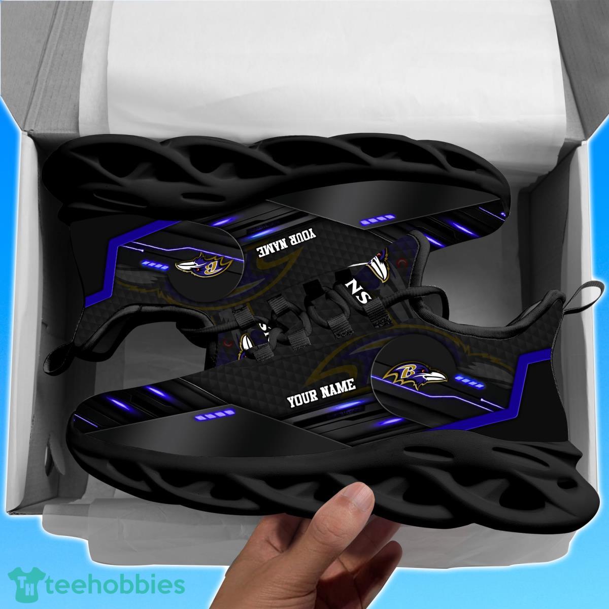 Baltimore RavensPersonalized NFL Sport Black Max Soul Shoes Best Gift For Men And Women Fans image Baltimore RavensPersonalized NFL Sport Black Max Soul Shoes Best Gift For Men And Women Fans Product Photo 2