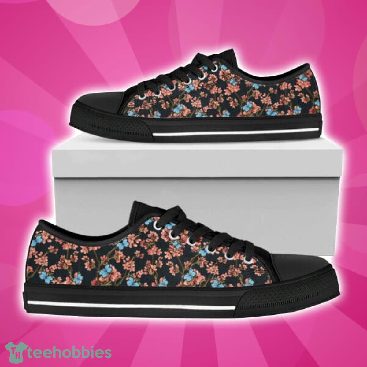 Blossom Flower Butterfly Print Black Low Top Shoes Best Gift Men And Women Product Photo 1