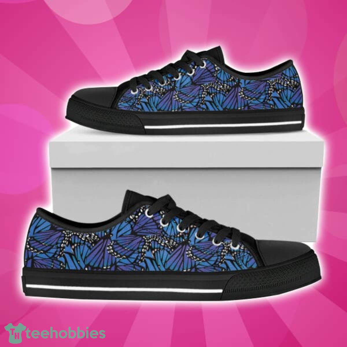 Blue Monarch Butterfly Wings Print Black Low Top Shoes Best Gift Men And Women Product Photo 1
