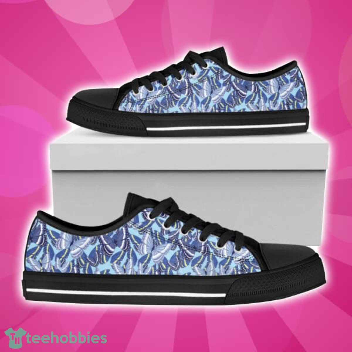 Blue Spring Butterfly Pattern Print Black Low Top Shoes Best Gift Men And Women Product Photo 1