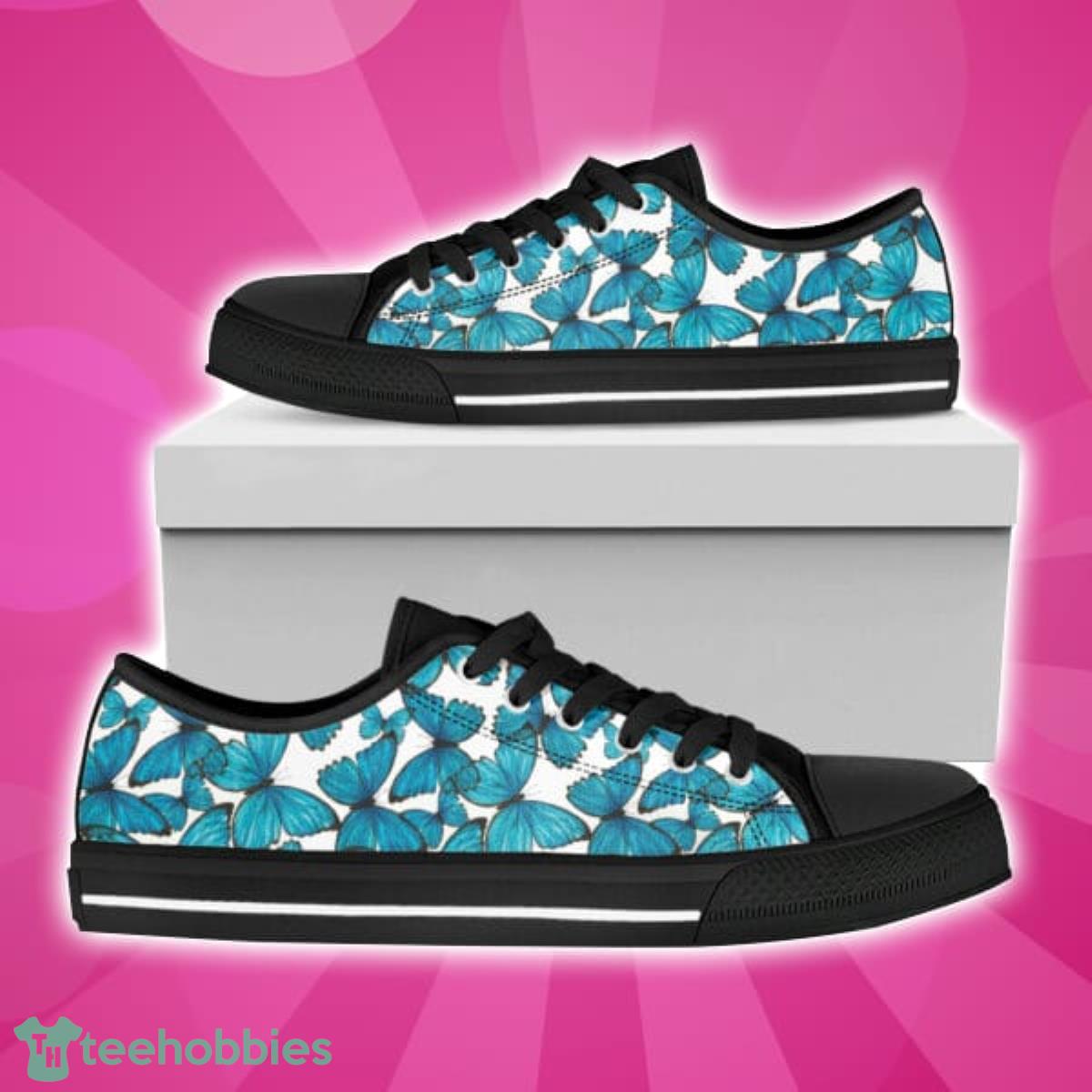 Blue Watercolor Butterfly Pattern Print Black Low Top Shoes Best Gift Men And Women Product Photo 1