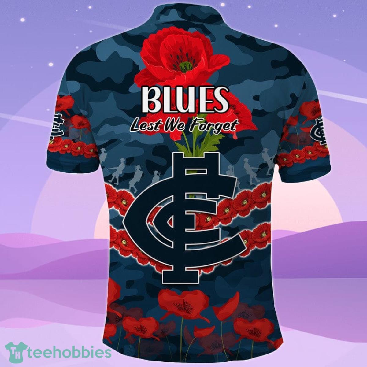 Blues Football ANZAC Polo Shirt Lest We Forget Product Photo 2