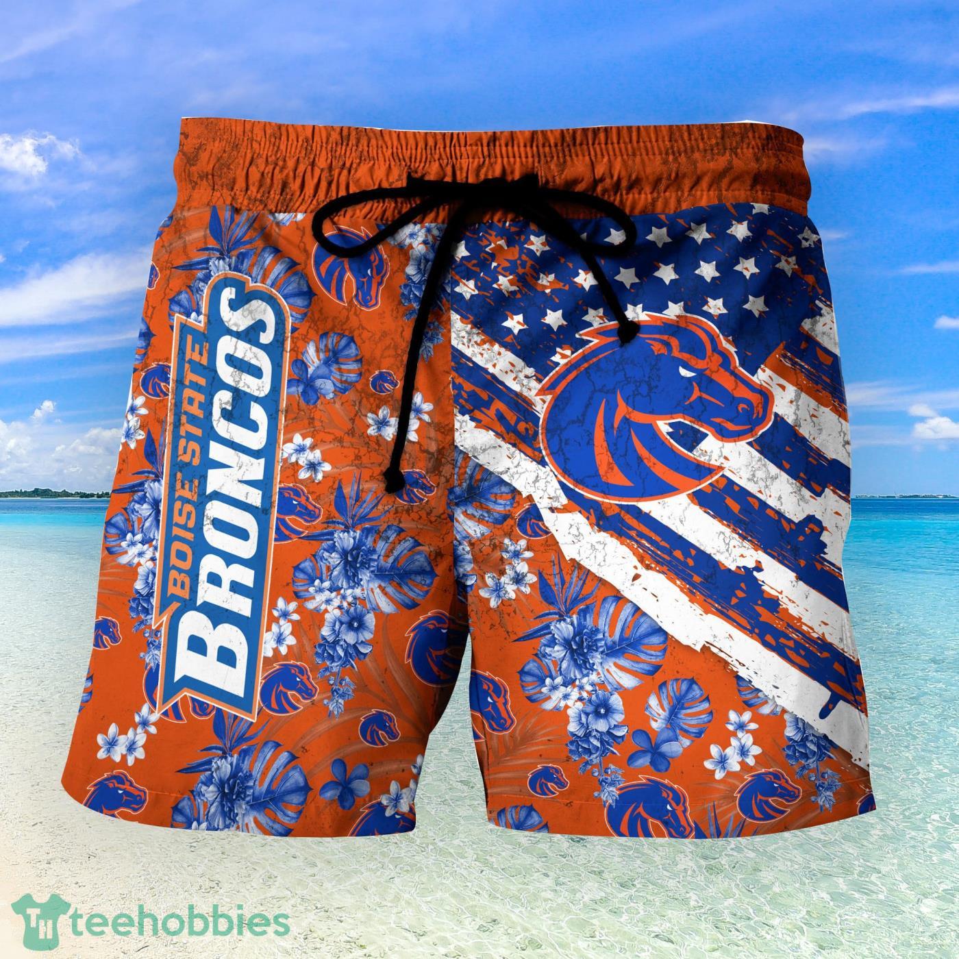 Boise State Broncos Tropical Flower And Flag Pattern 3D Hawaiian Shirt And  Shorts