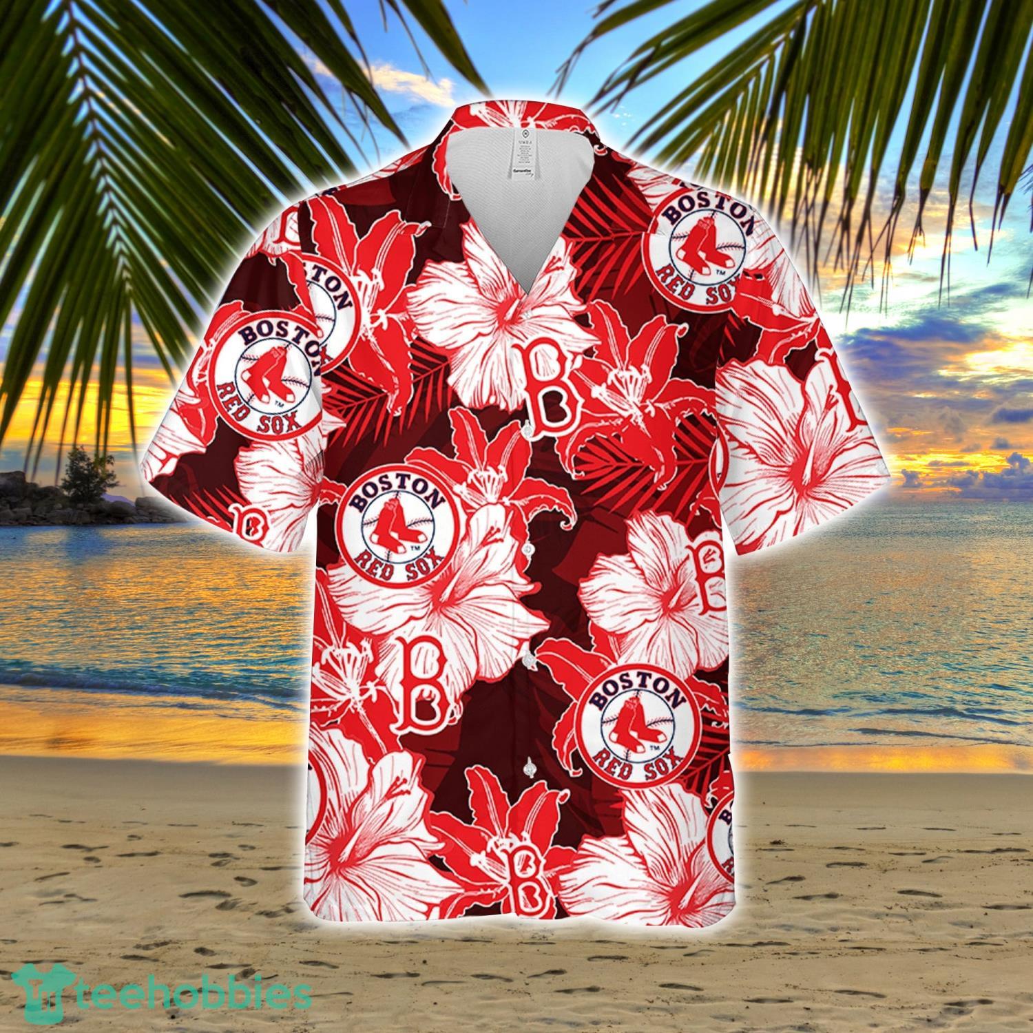 Boston Red Sox Baseball Floral Aloha Hawaiian Shirt Summer Vacation