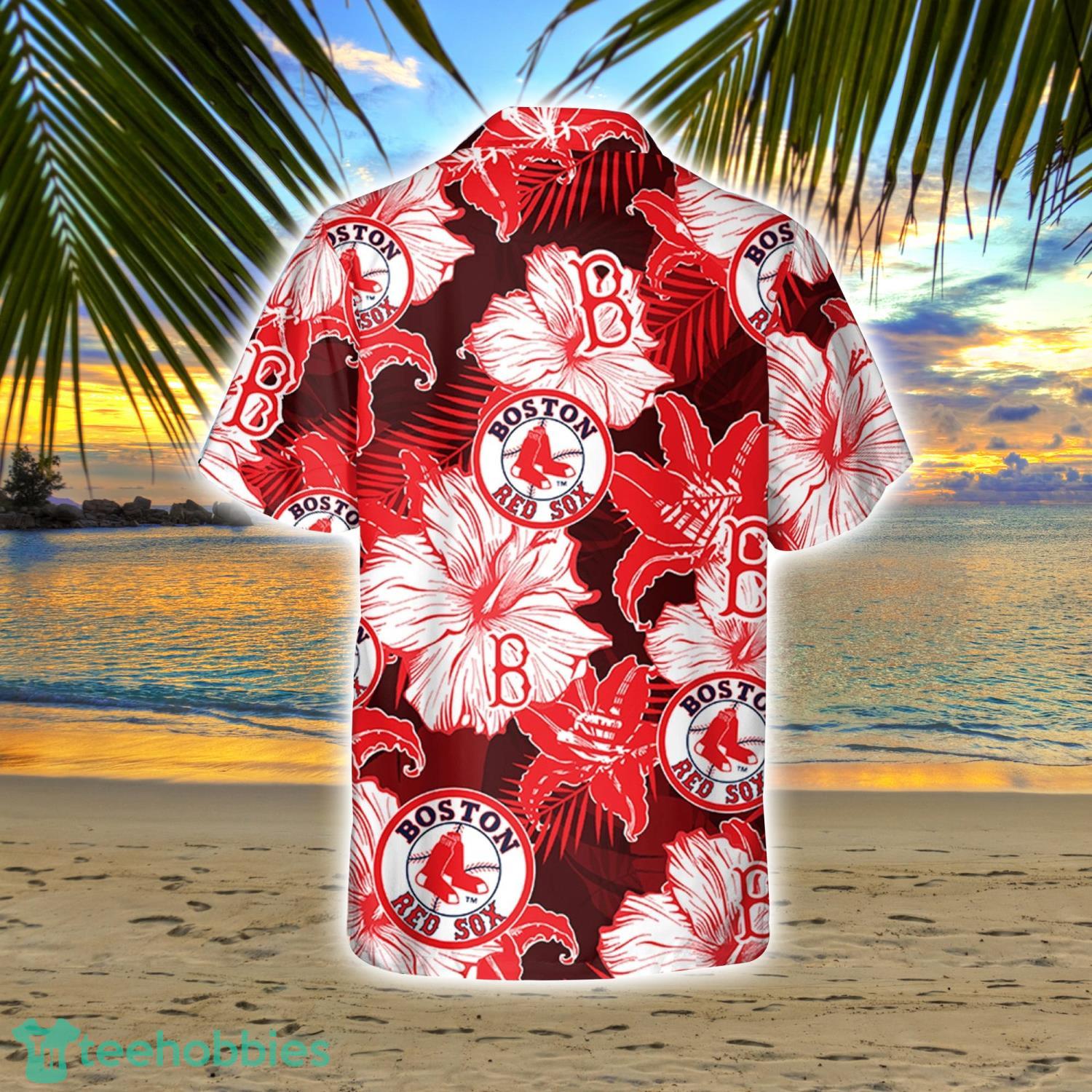 Boston Red Sox Baseball Floral Big Flower Pattern Hawaiian Shirt And Shorts  Summer Vacation Gift