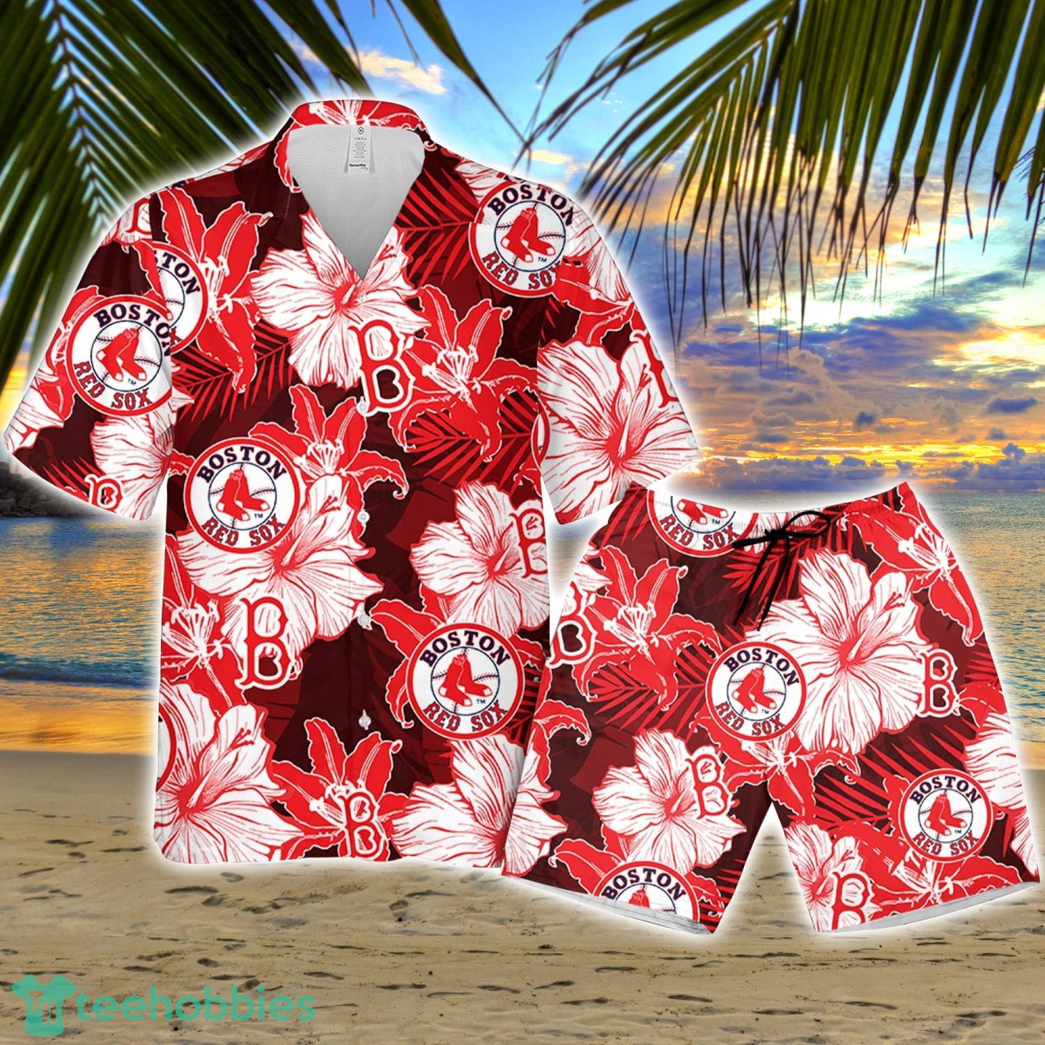 Boston Red Sox Baseball Floral Big Flower Pattern Hawaiian Shirt And Shorts  Summer Vacation Gift