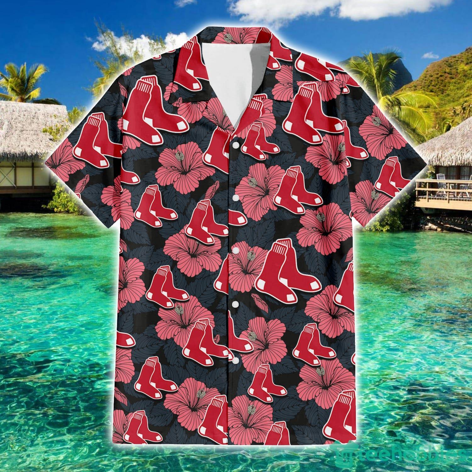 Boston Red Sox White Hibiscus Floral Tropical 3D Hawaiian Shirt