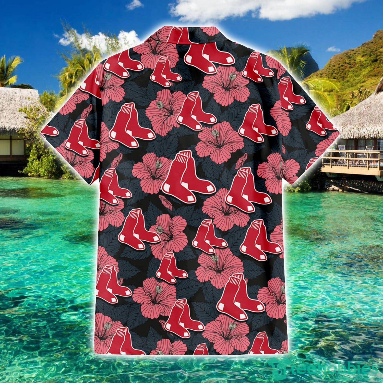 Boston Red Sox White Hibiscus Floral Tropical 3D Hawaiian Shirt