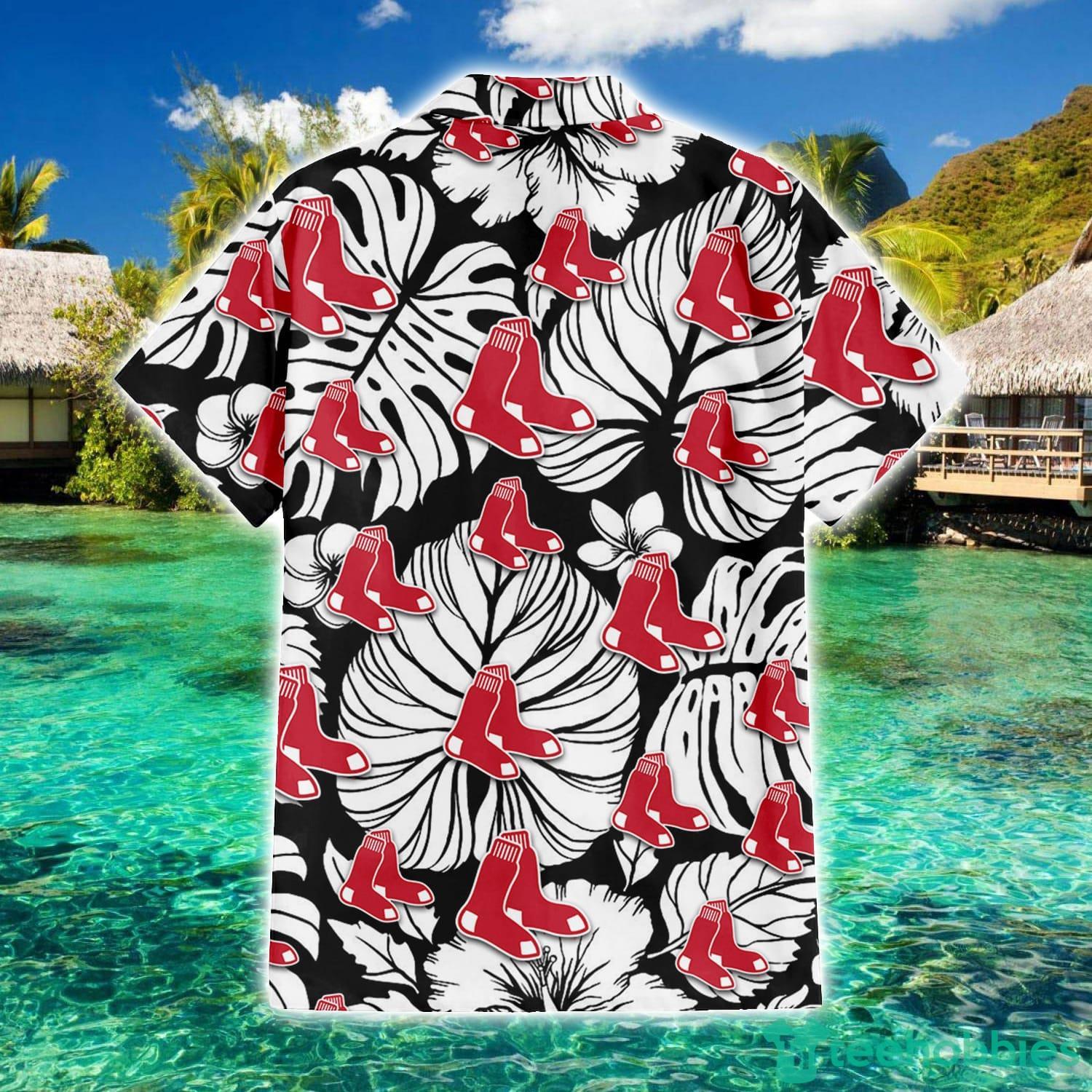 Boston Red Sox White Hibiscus Floral Tropical 3D Hawaiian Shirt