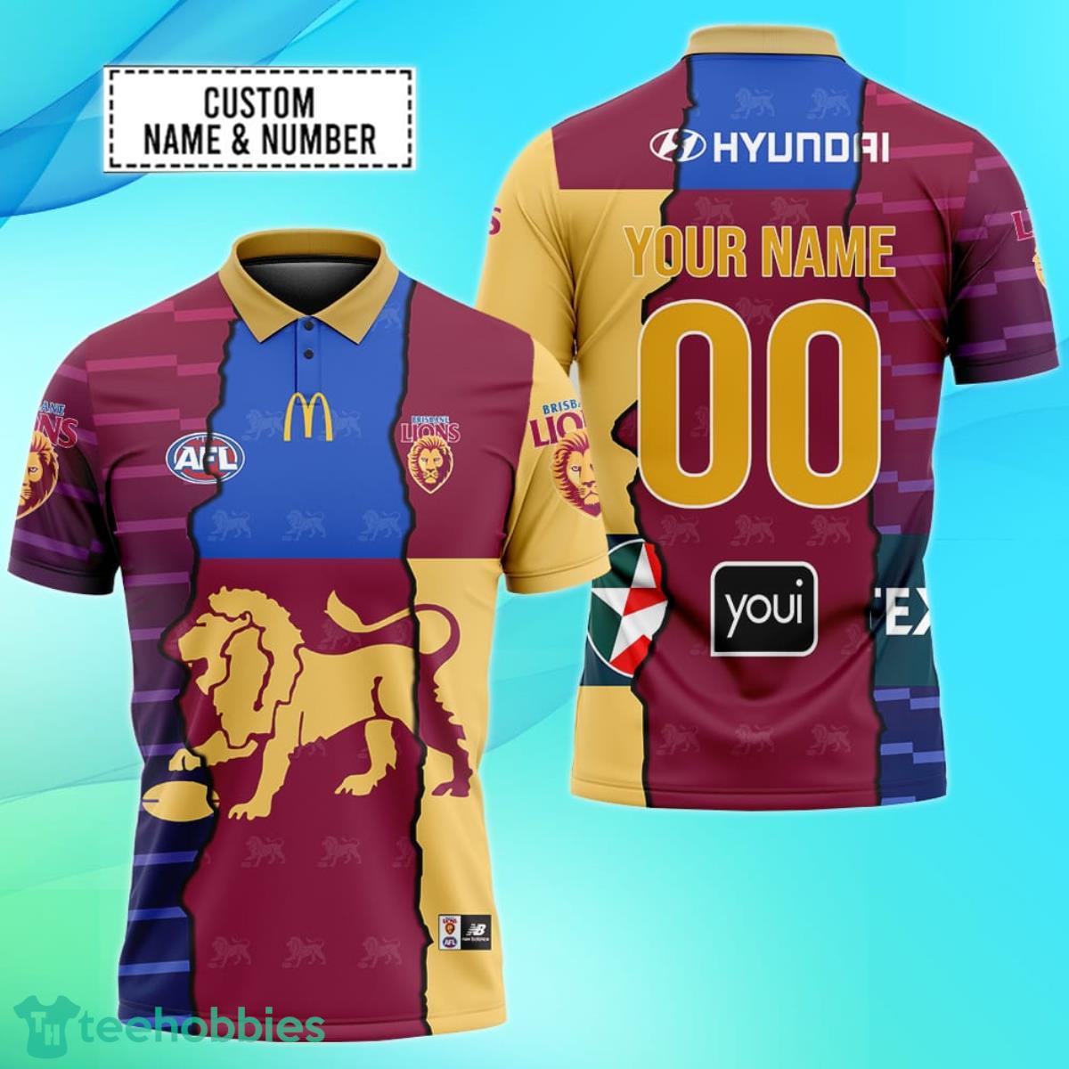 Brisbane Lions Personalized Name & Number AFL Polo Shirt Best Gift For Fans Product Photo 1