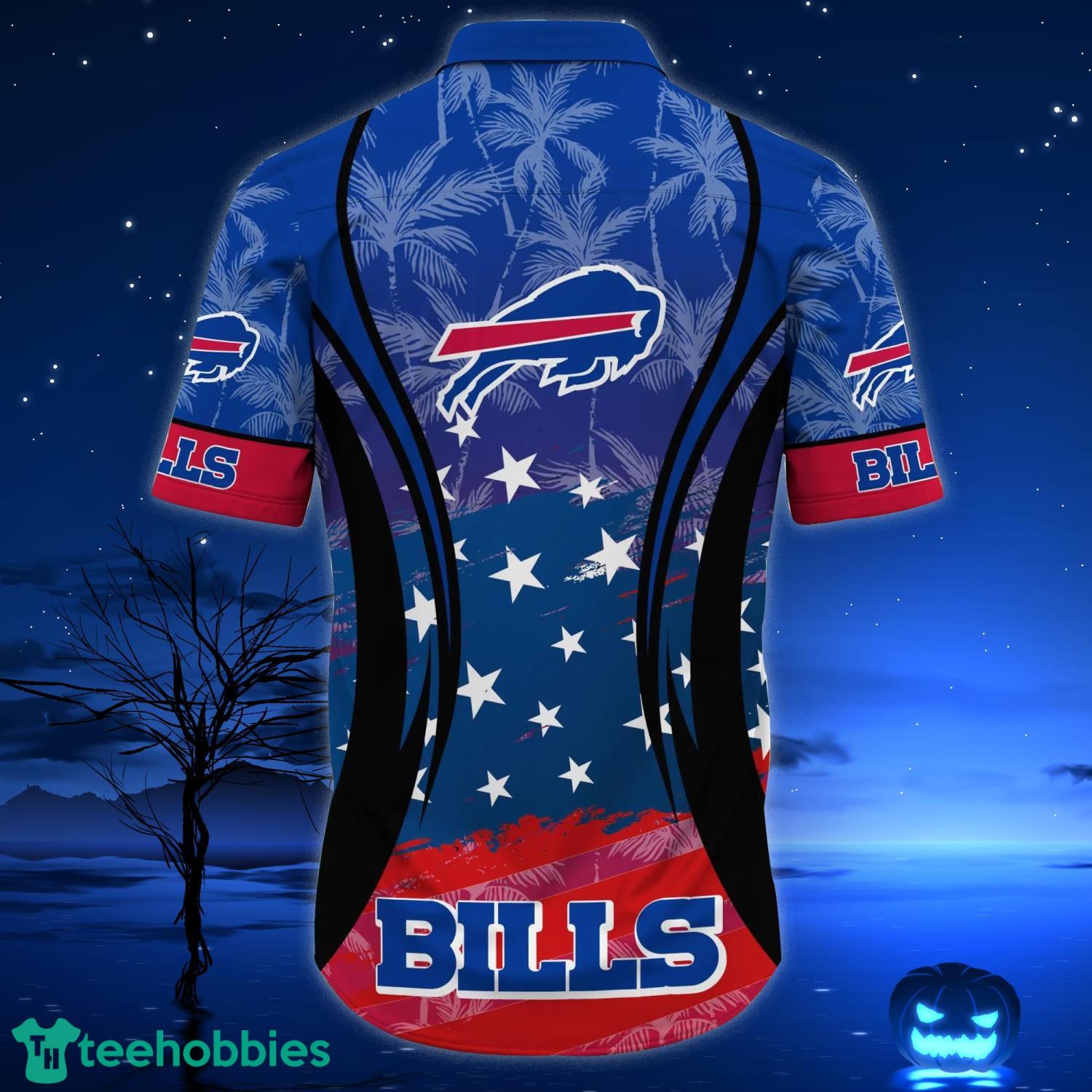 Buffalo Bills Hawaiian Shirt White Red Hibiscus Palm Leaf Buffalo