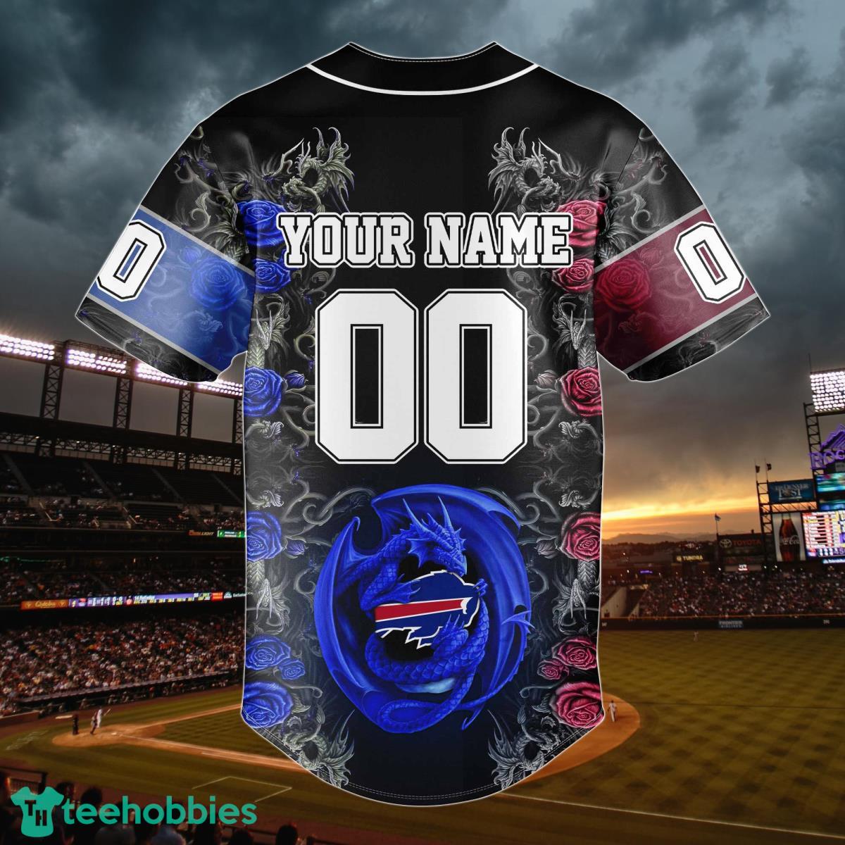 Buffalo Bills Personalized Name & Number NFL Dragon Baseball Shirt