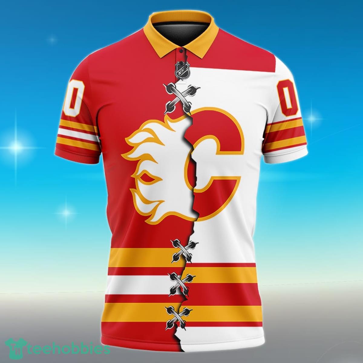 Calgary Flames Personalized Name NHL Mix Jersey Polo Shirt Best Gift For Fans Product Photo 2