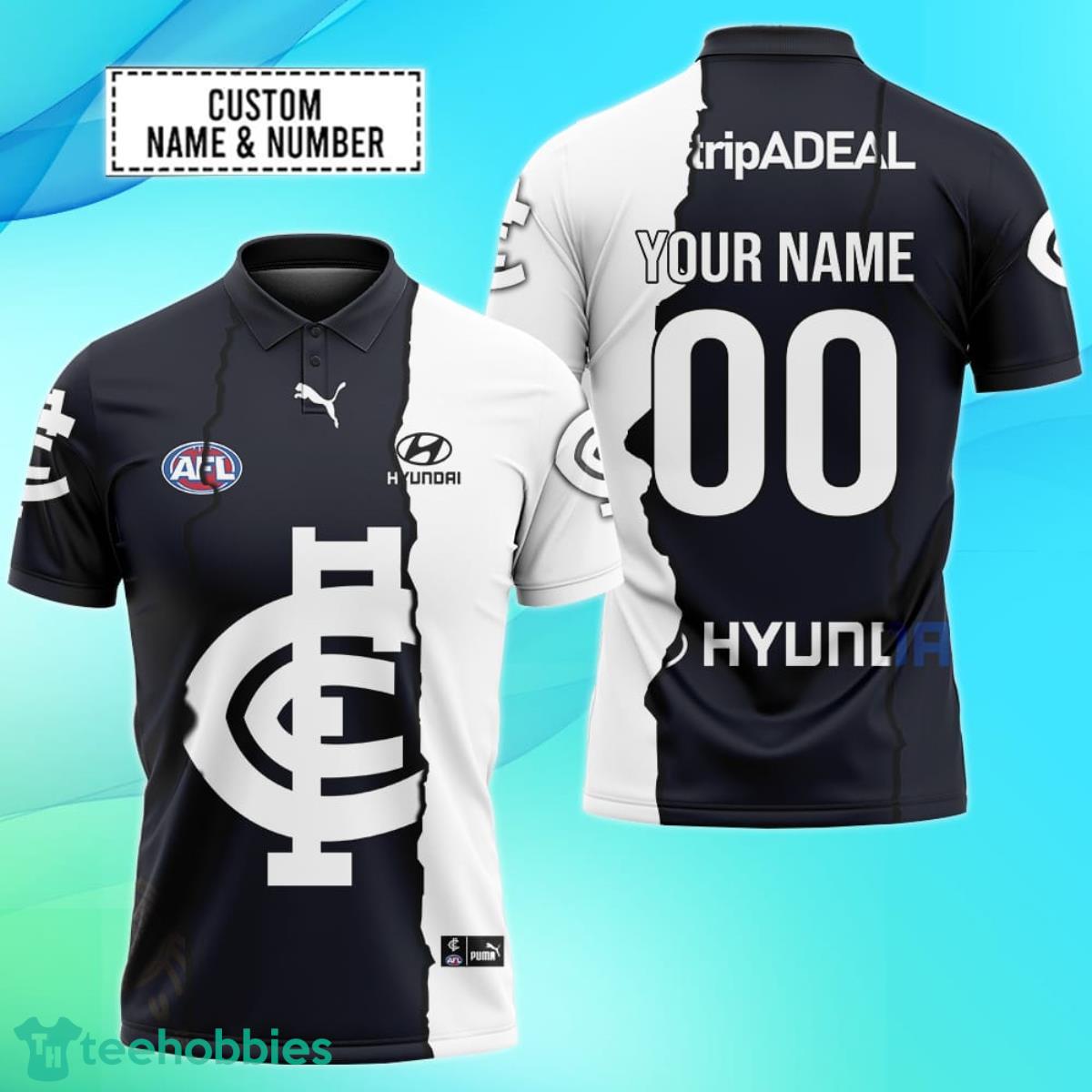 Carlton Blues Personalized Name & Number AFL Polo Shirt Best Gift For Fans Product Photo 1