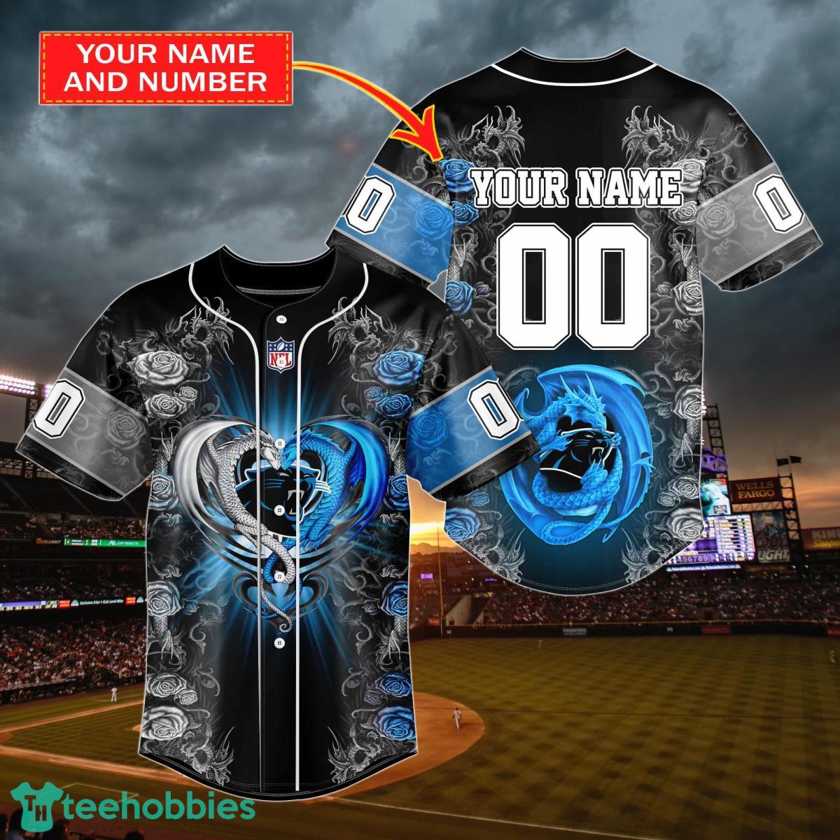 Carolina Panthers Personalized Name & Number NFL Dragon Baseball Shirt Best  Gift Fans