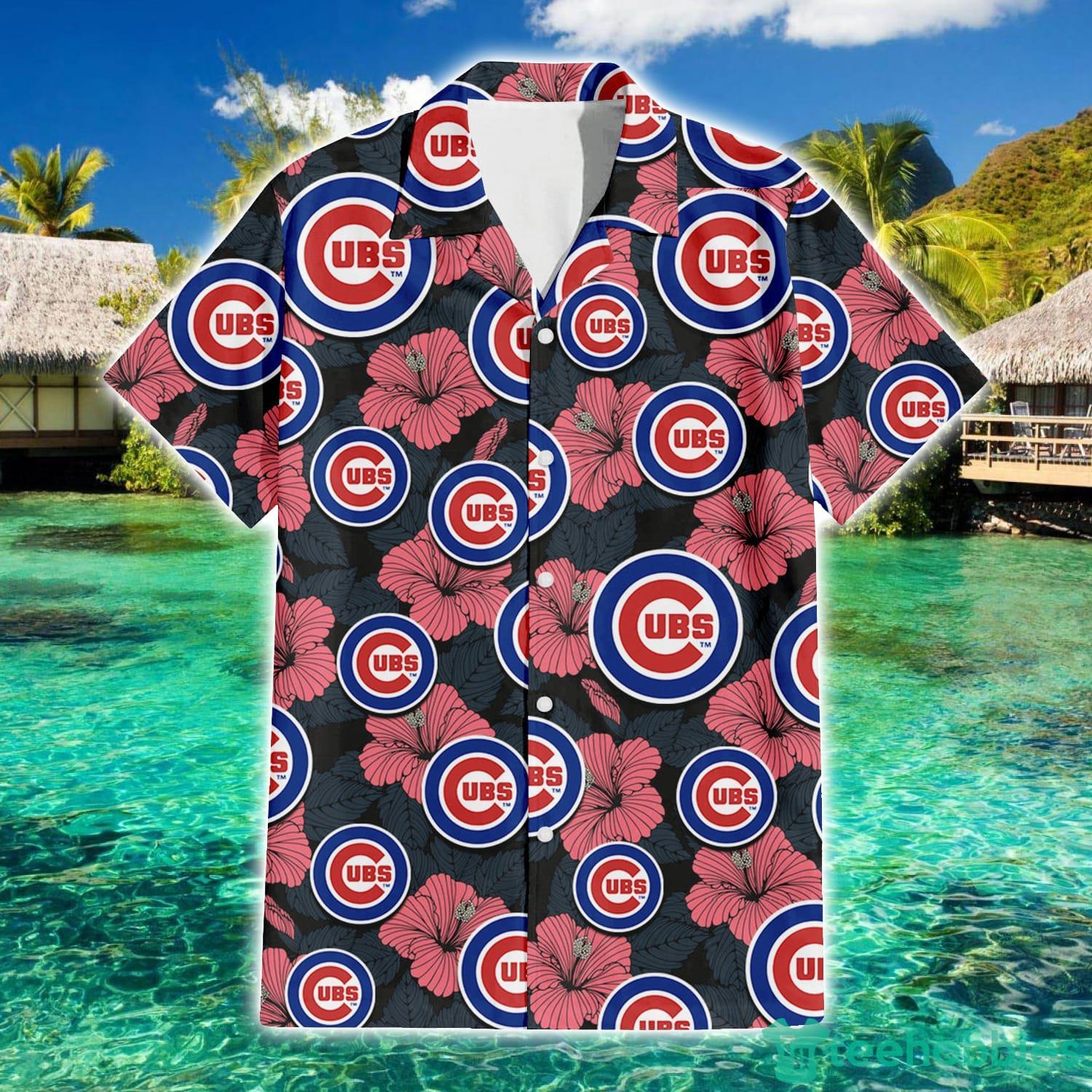 Chicago Cubs Big Logo And Light Coral Hibiscus 3D Hawaiian Shirt Tropical  Style