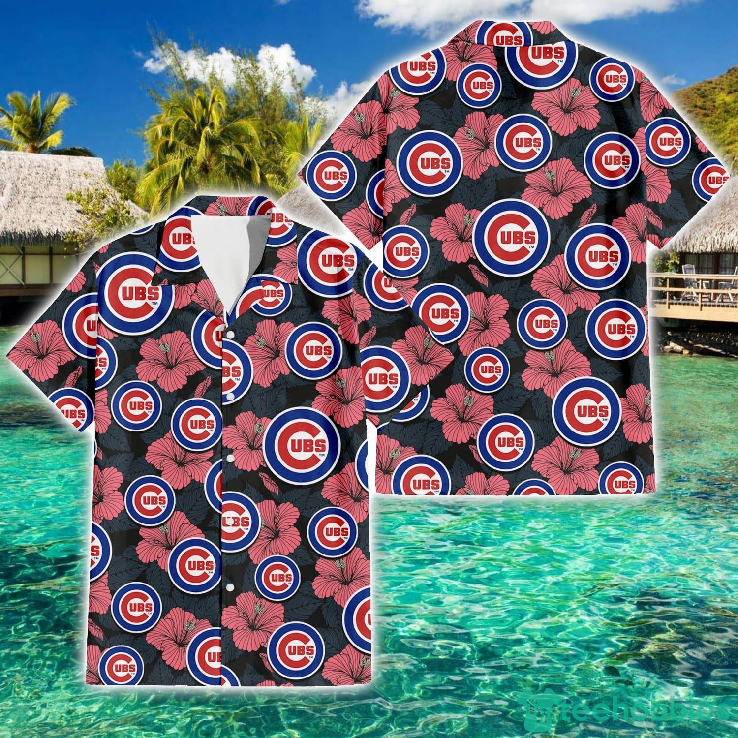 Chicago Cubs Big Logo And Light Coral Hibiscus 3D Hawaiian Shirt Tropical  Style